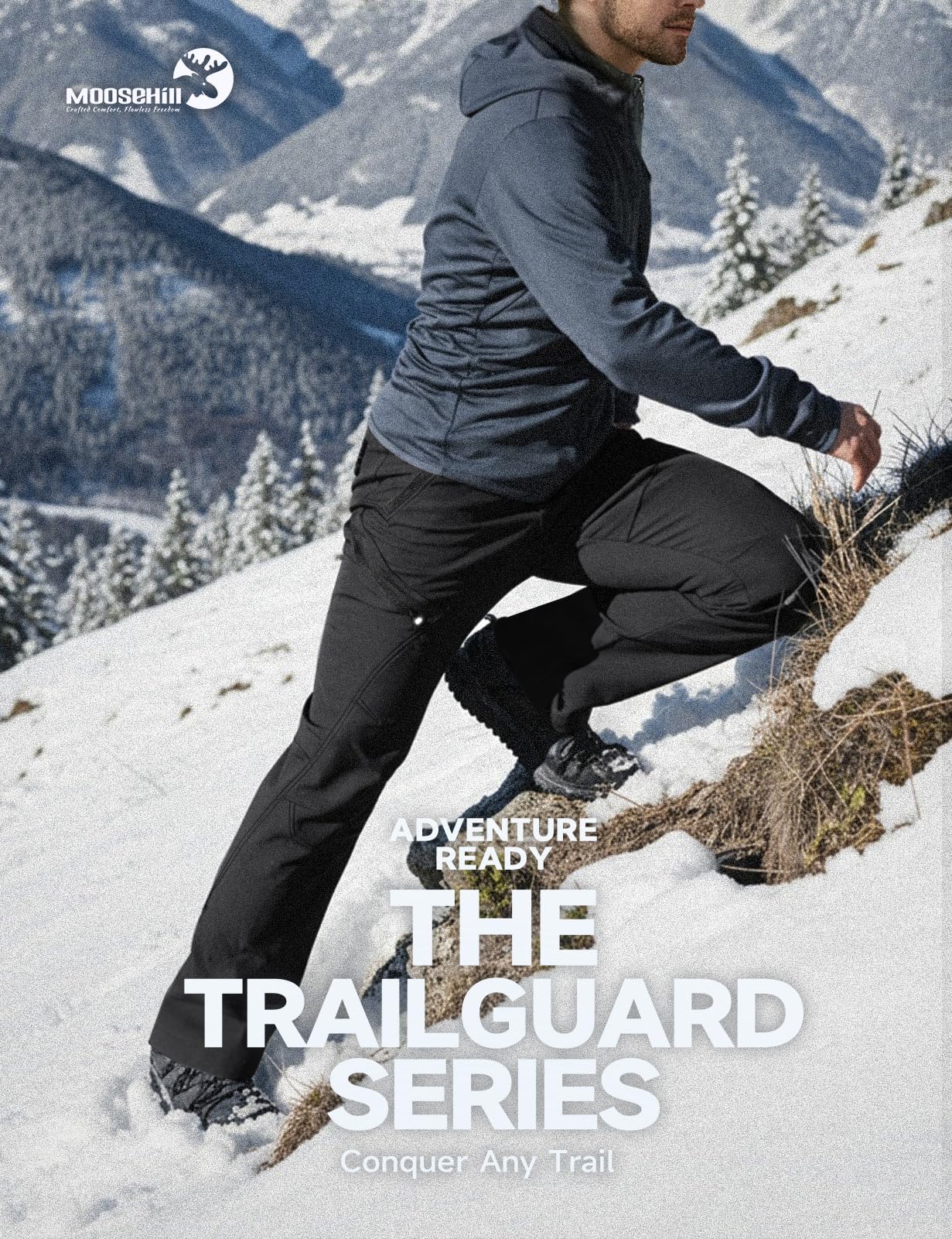 Moosehill Pantaloni da trekking da uomo, impermeabili, antivento, per attività all'aria aperta, in softshell, con calda imbottitura, per snowboard, termici da neve