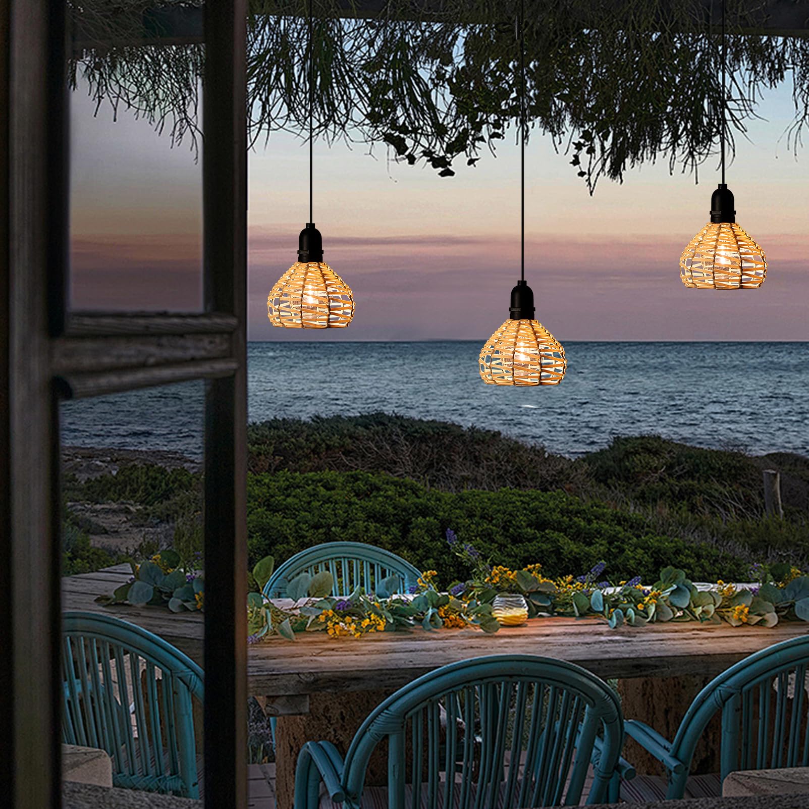 3 Sztuki Lampy Wiszące Na Zewnątrz, Akumulatorowe Lamp Wiszących Boho Z Rattanu Z Baterią, Wodoodporne Z Pilotem, ściemnialne Lampy Wiszące Bez Zasilania Do Namiotu, Kempingu, Ogrodu