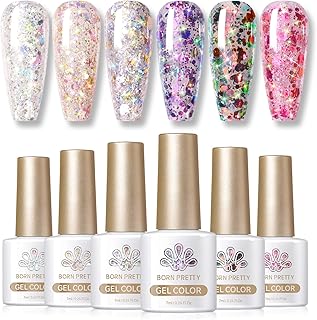 Born Pretty Glitter Sequins Gel Nail Polish Sparkly Shiny Pink Yellow Blue Green 6pcs 7ml Set Soak Off U V Nail Gel Nail Art Manicure Varnish Kit