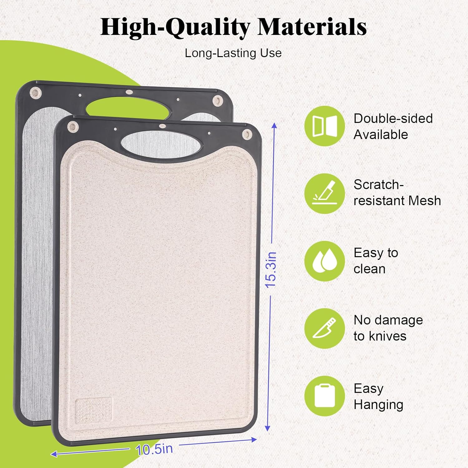 Titanium Cutting Board,Double Sided Chopping Board,Food Grade Titanium And Wheat Straw PP, Large Size 15”×10” And Easy To Clean,Dark Gray