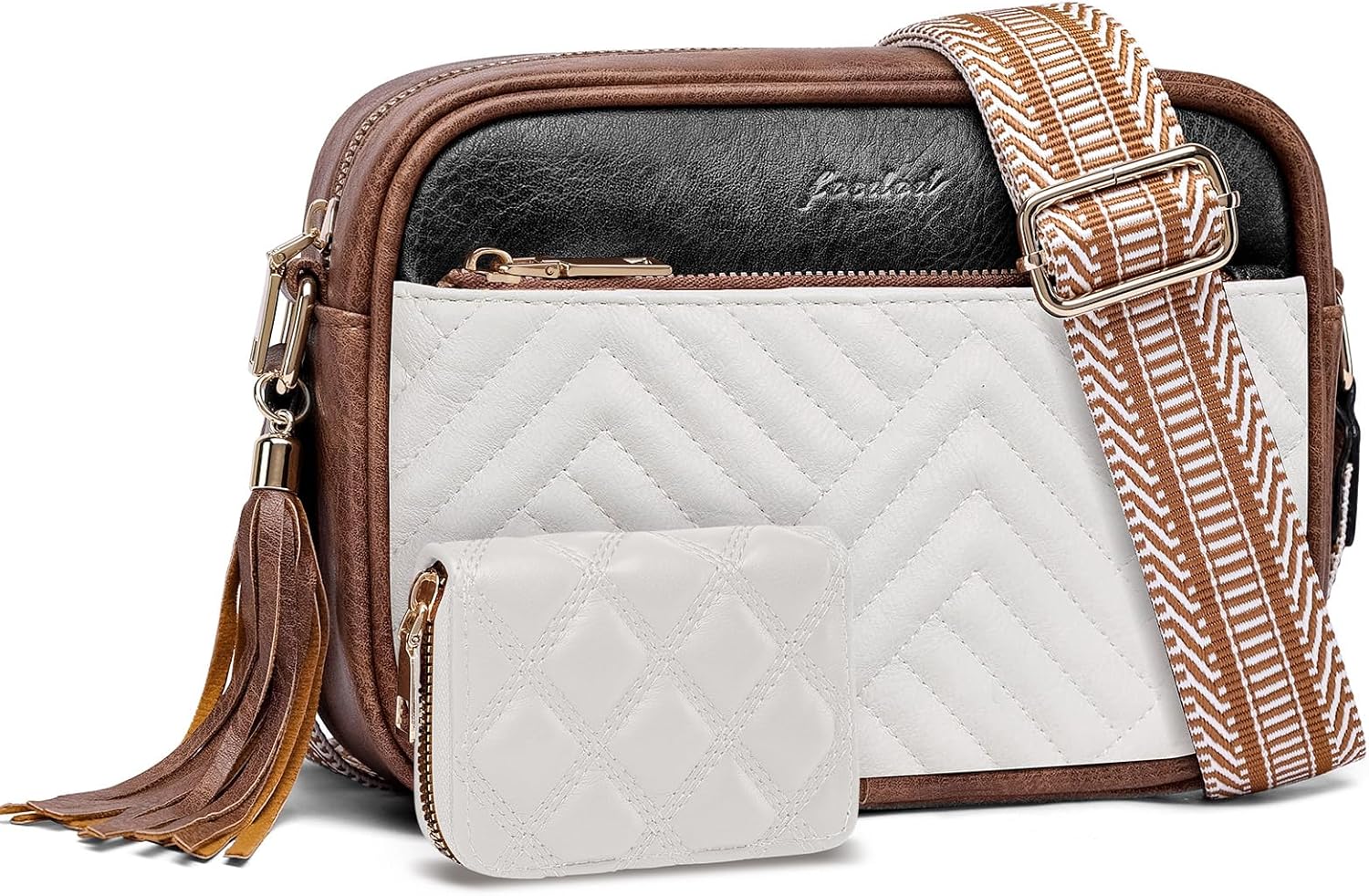 Crossbody Bags for Women Shoulder Handbags: Quilted Wallet Set Vegan Leather Purses with Tassel Adjustable Guitar Wide Strap