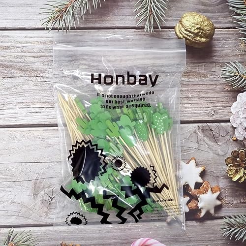 Miniatura 7 de Honbay 100 palillos de cóctel de cactus tropicales, palillos de dientes para decoración de fiestas, palillos de bambú hawaianos Luau, aperitivos de