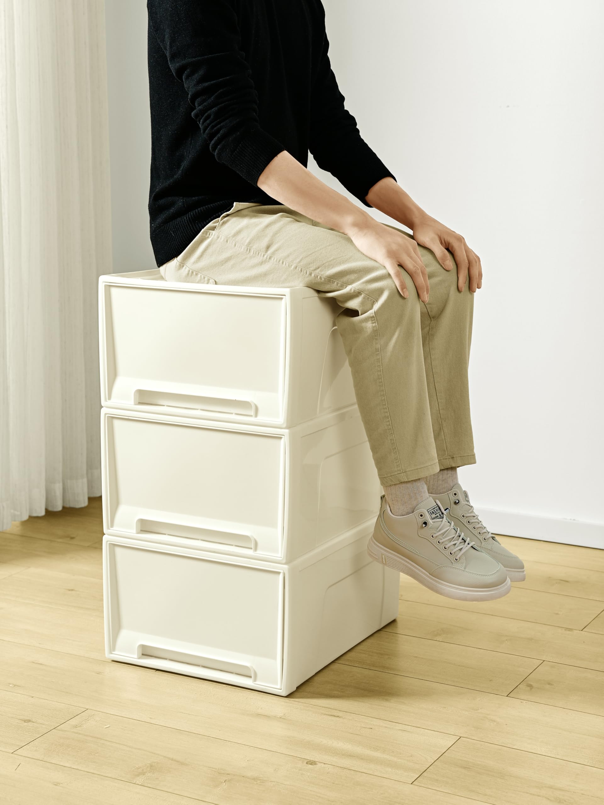 Cetomo 50L*3 Cajones de Almacenamiento de Plástico, Organizadores para Escritorio de Oficina, Caja de Almacenamiento, Torre Apilable para Cosméticos, PP, Resistente, Blanco, 50L-3 Unidades