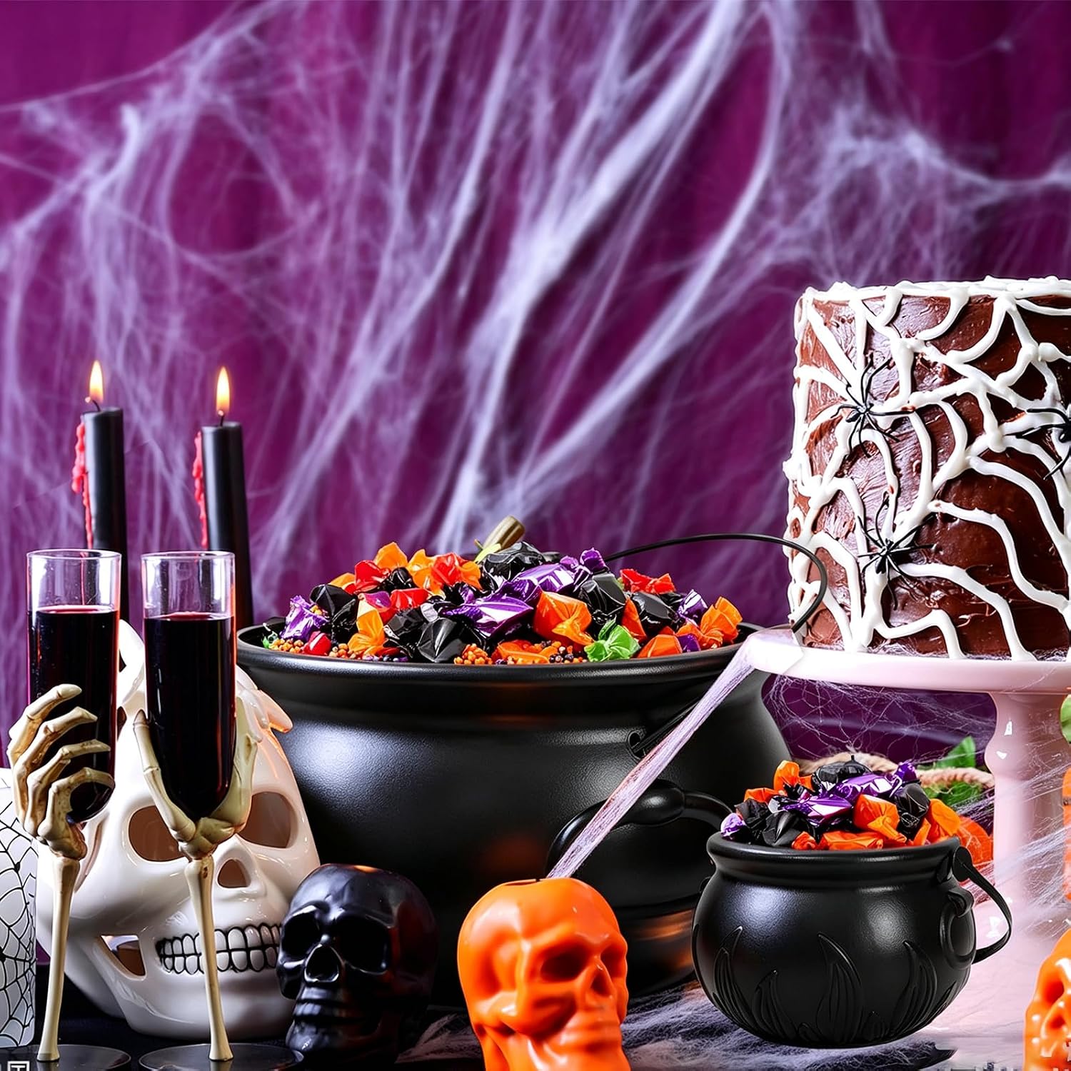10Pcs Witch Cauldron Kettle Halloween Decoration,Plastic Candy Bowl Set