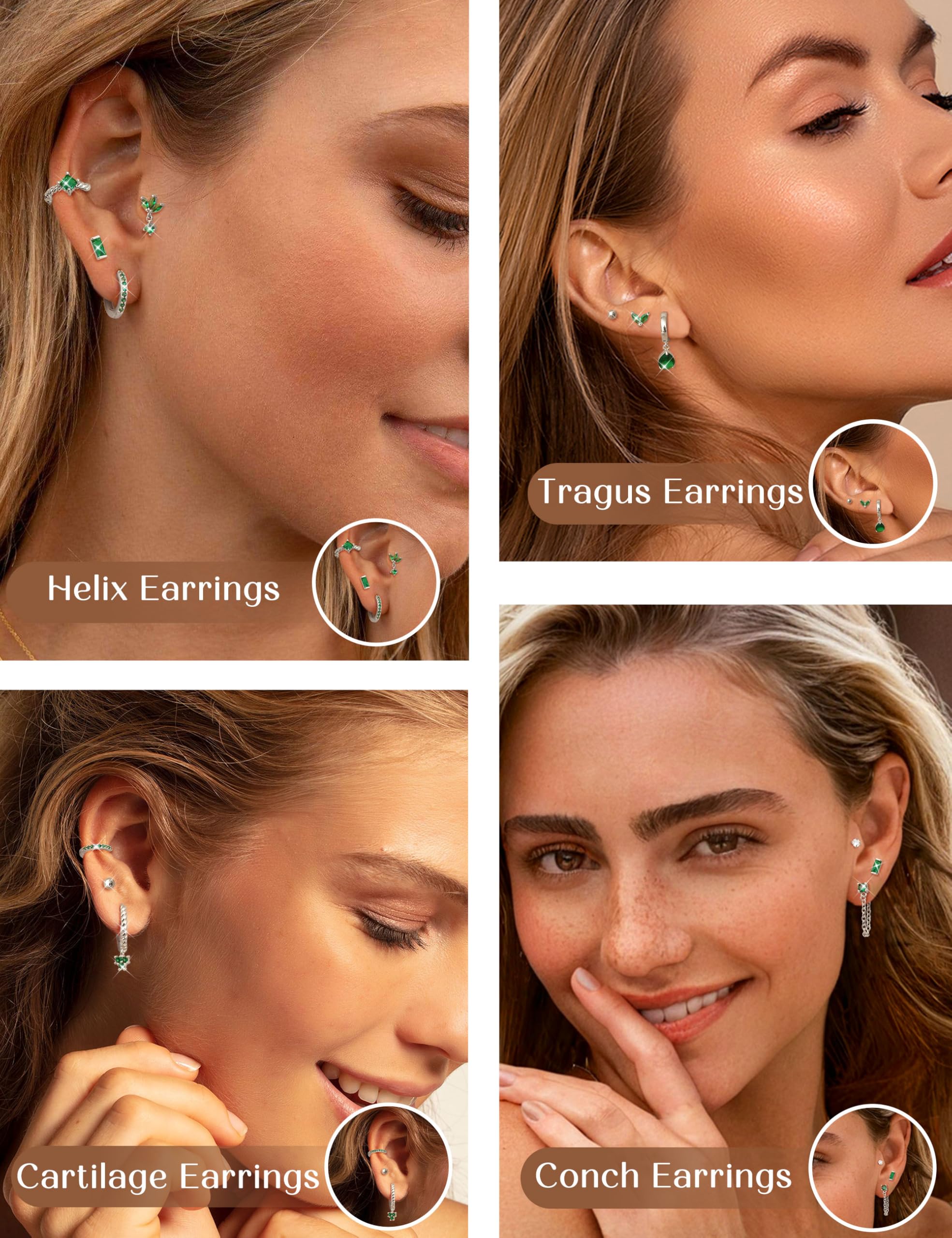 MILACOLATO 13Pezzi Piercing Orecchio Helix Donna Oro Argento Orecchini Cerchio Acciaio Inossidabile Chirurgico Piercing Cartilagine Conch Anallergici Pendenti Gioielli Set Donna