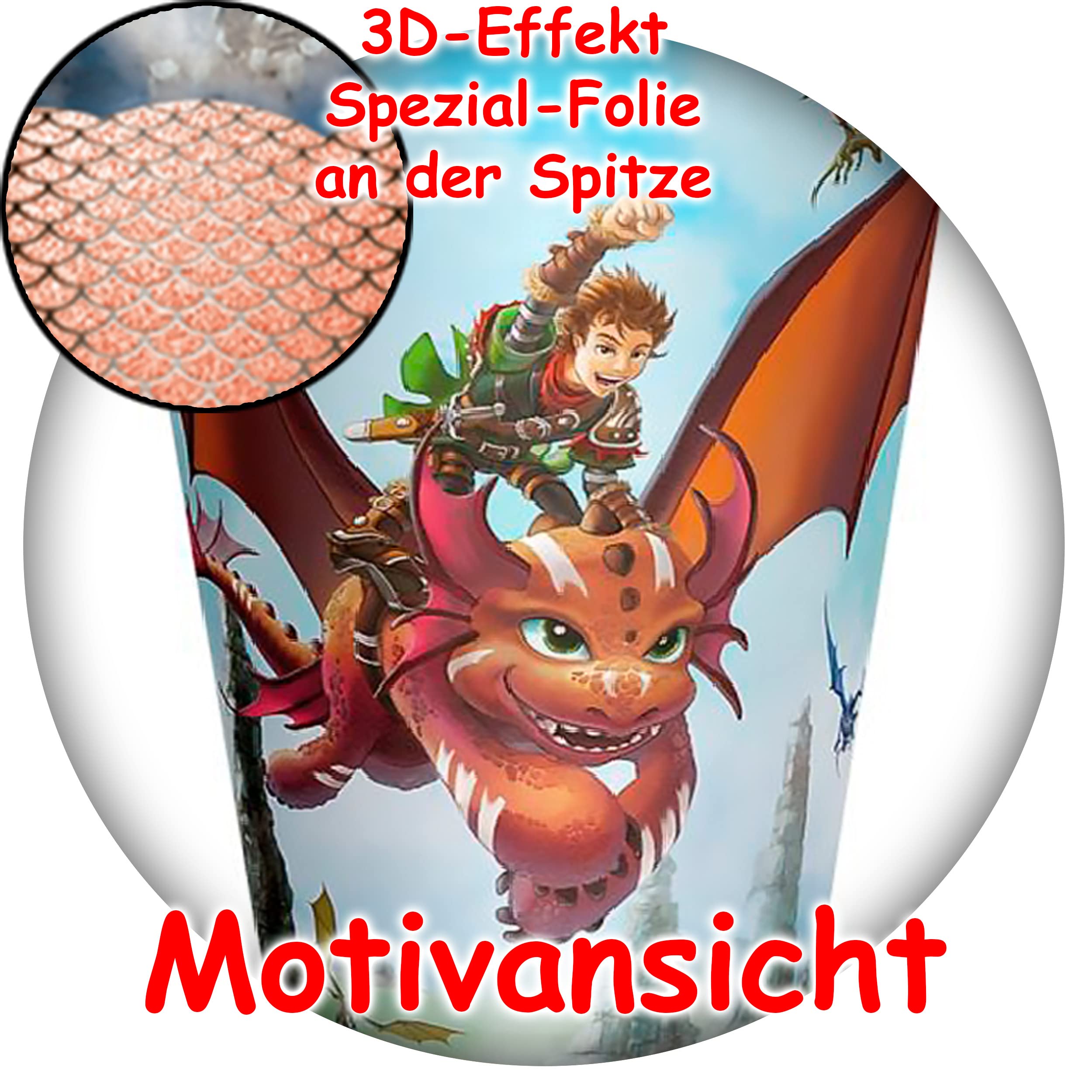alles-meine.de GmbH mit Glitzer Folie ! Schultüte - Drache/Drachenjagd 70-85 cm Größe wählbar mit Holzspitze inkl. komplette Füllung + Name + Bänder Schleife + Kuns..