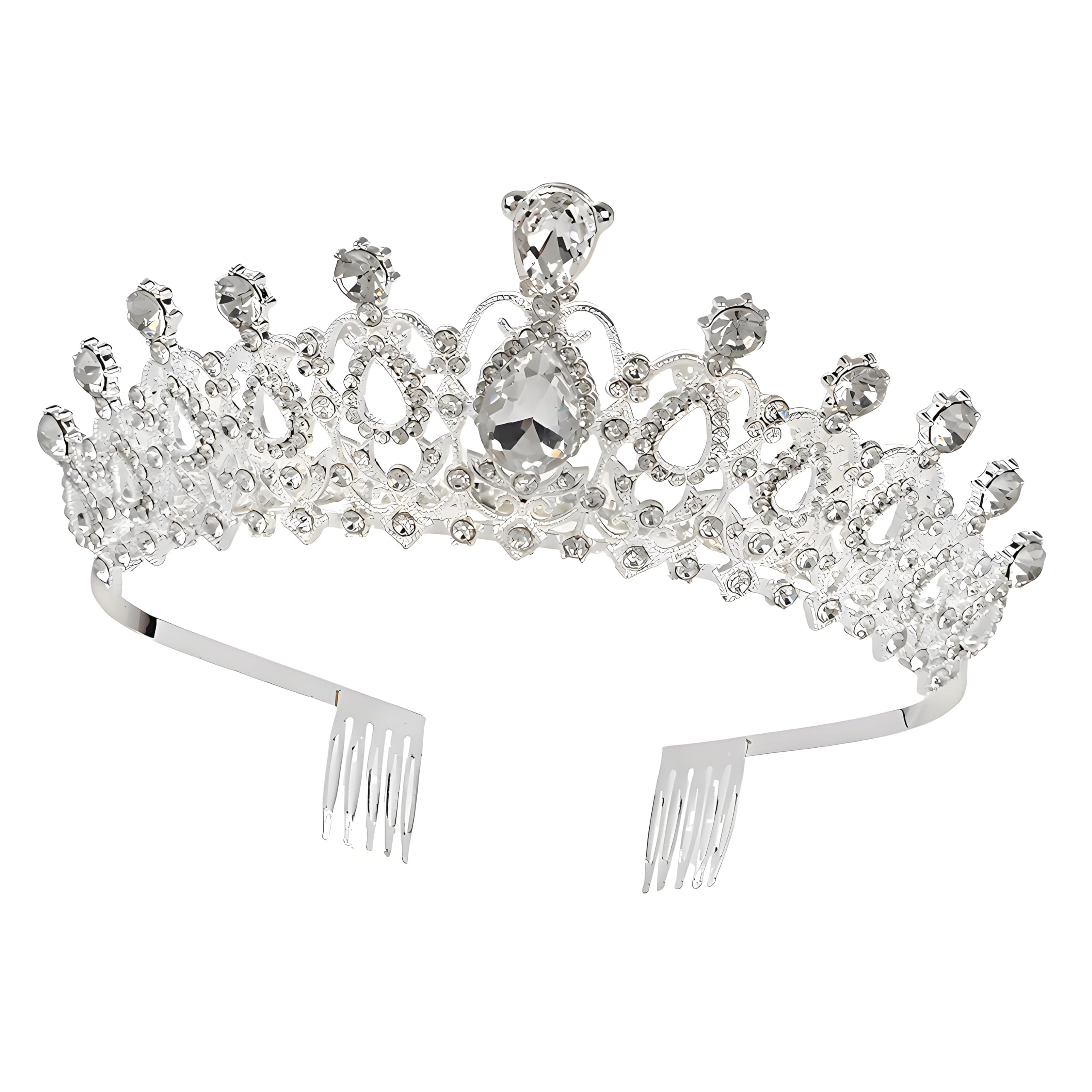 Tiara Kristallkrone mit Strasskamm Silber Strass Tiara Hochzeit Tiara Hochzeit Braut Strass Krone für Geburtstags Hochzeit Abschlussball Prinzessinnenpartys (Silver B)