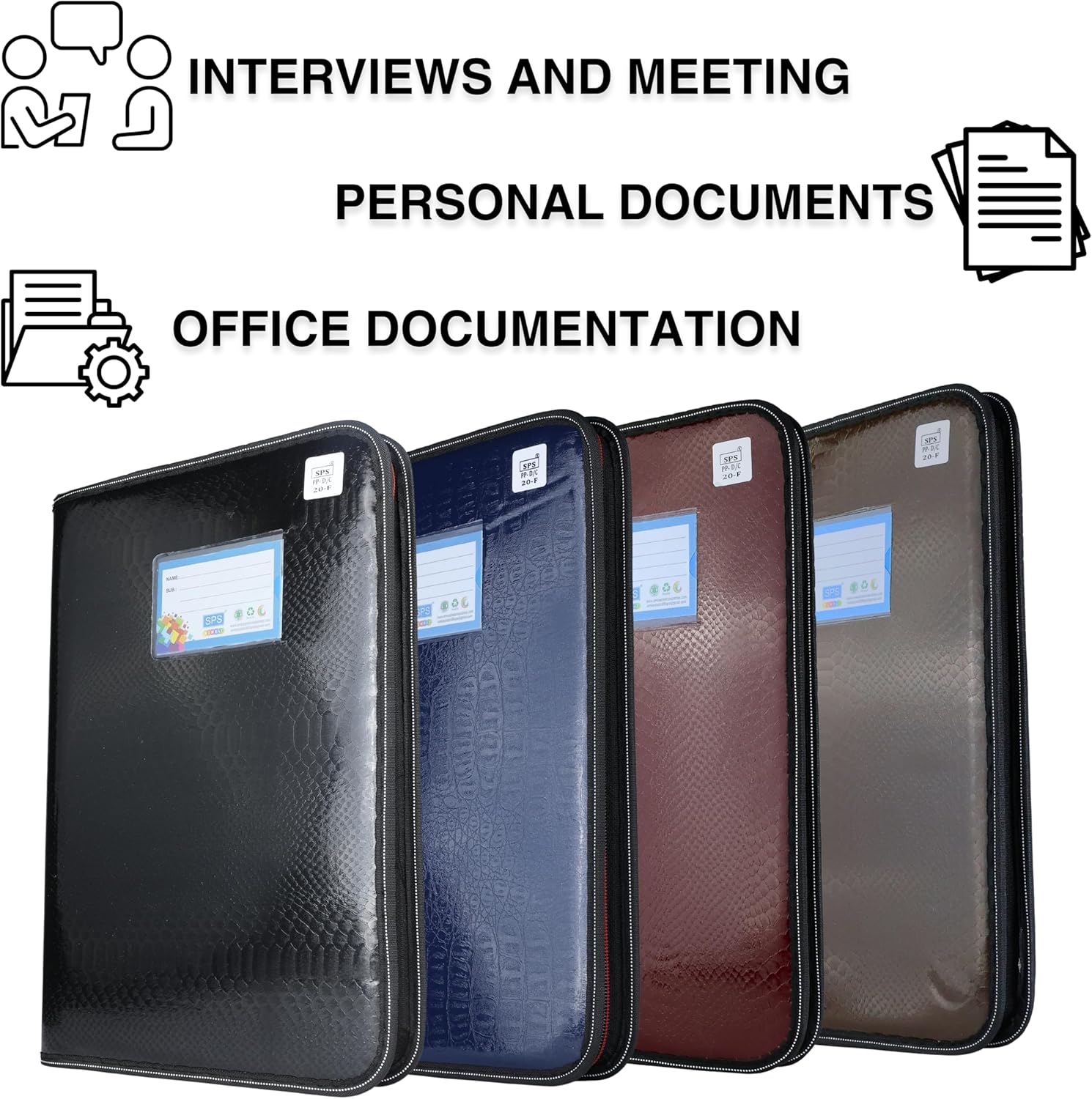 SPS Premium PU Leather File Folder | 20 Sleeves for A4 & FC Size Documents | Blue