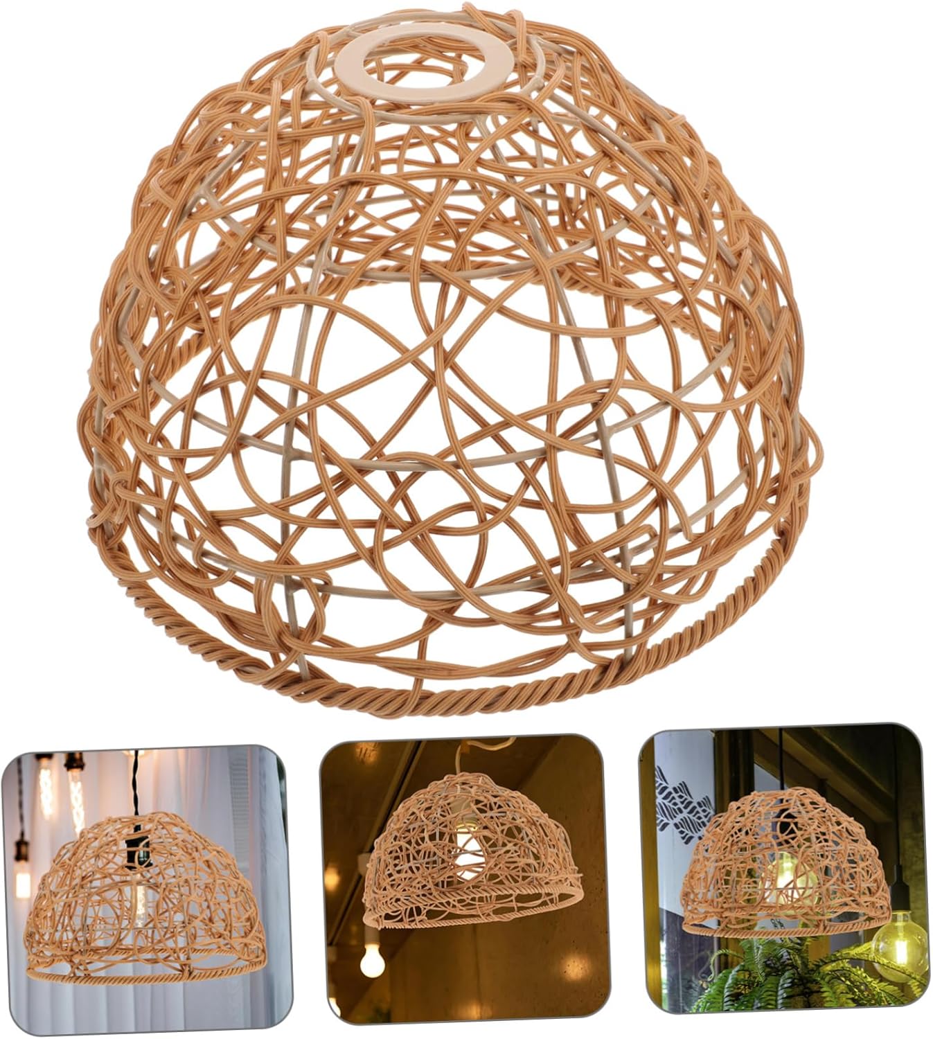 Luxshiny Handwoven Rattan Lampshade Round Wicker Pendant Light Cover Boho Decorative Shade