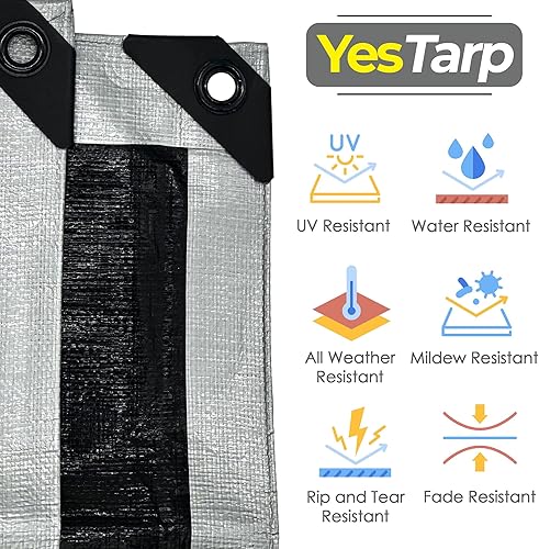 Miniatura 3 de TARP plateado resistente de 18 pies x 24 pies, multiusos impermeable, lona de polietileno de 10 mil, cubierta protectora, ojales de policarbonato a