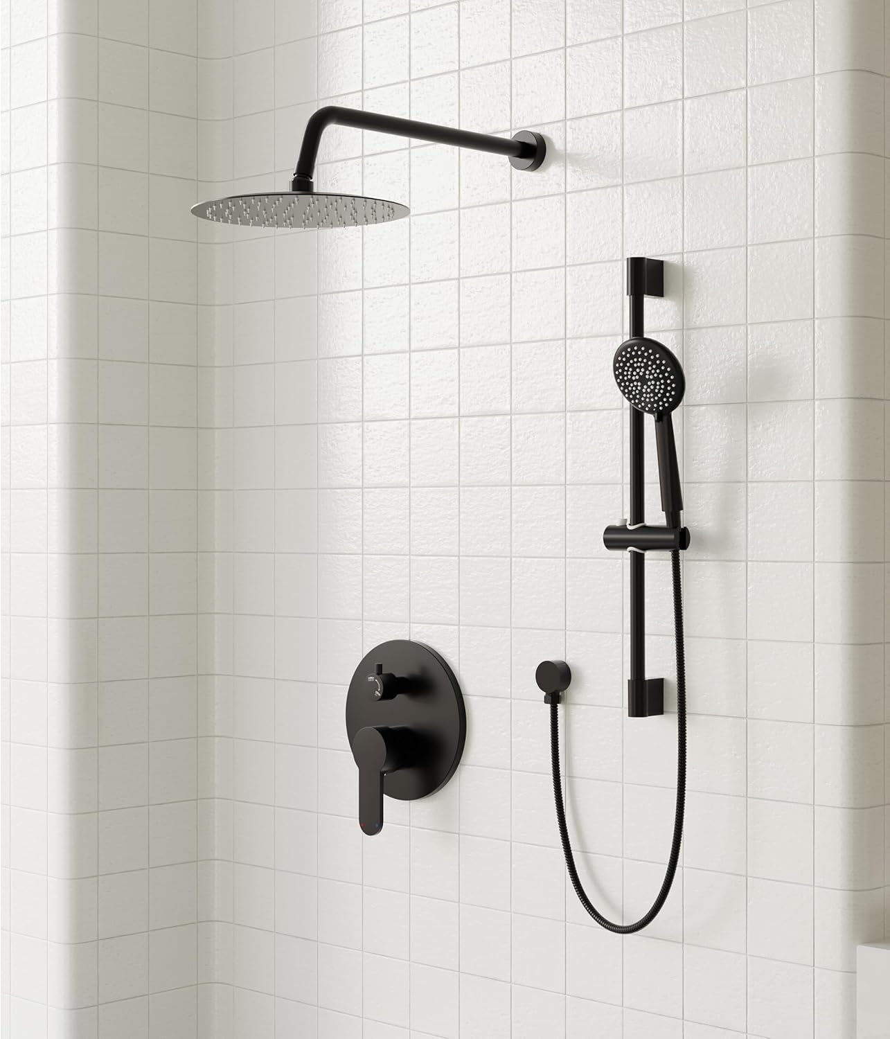 Gabrylly Shower System Black, Wall Mounted Slide Bar Shower Faucet Set Complete,High Pressure 10" Rain Shower Head with 5-Setting Handheld Shower,Shower Combo Set with Shower Valve