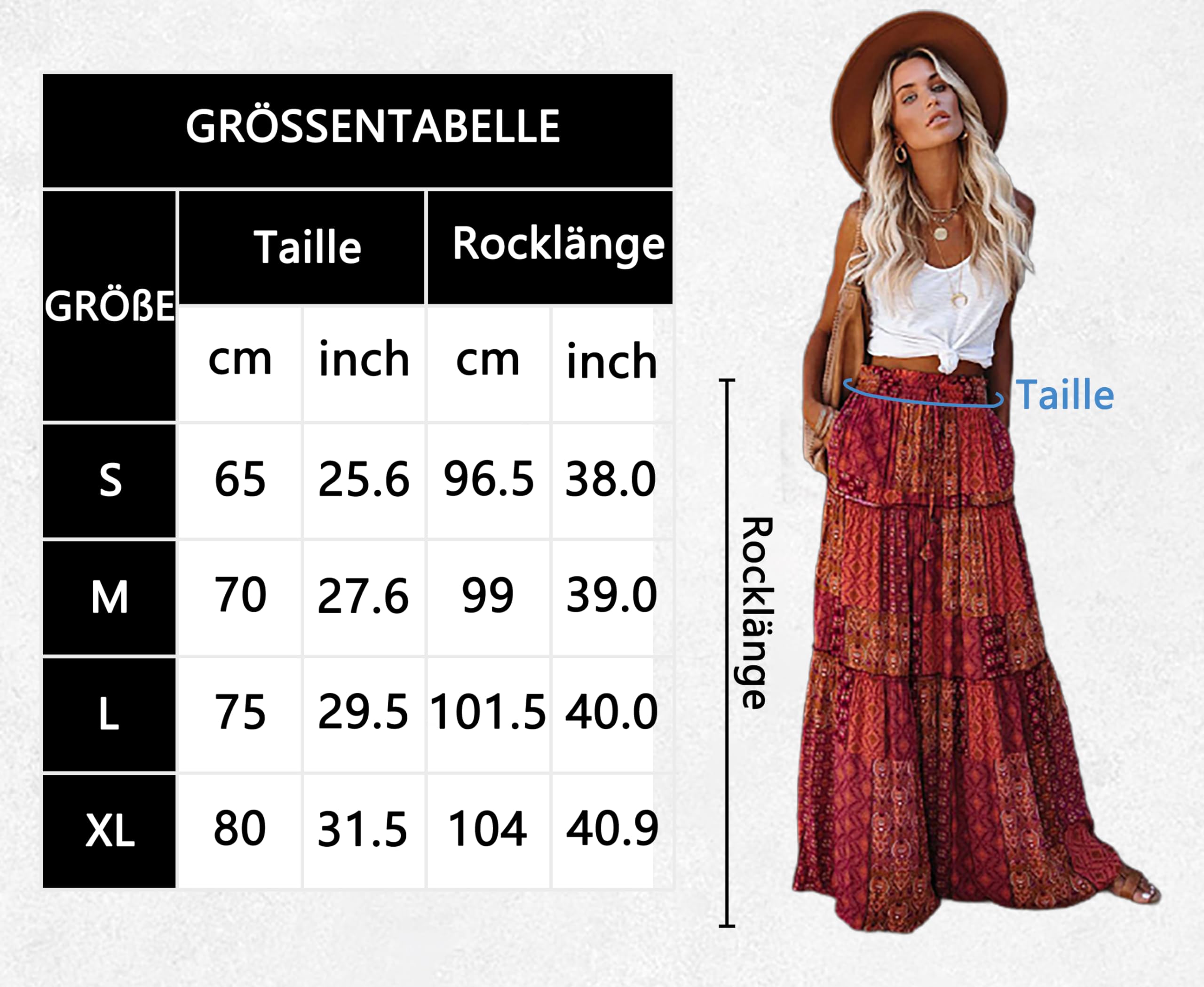 Timuspo Falda larga y elegante para mujer, estilo bohemio, informal, de línea A, color liso, con bolsillos, cintura alta, para la playa, para el tiempo libre
