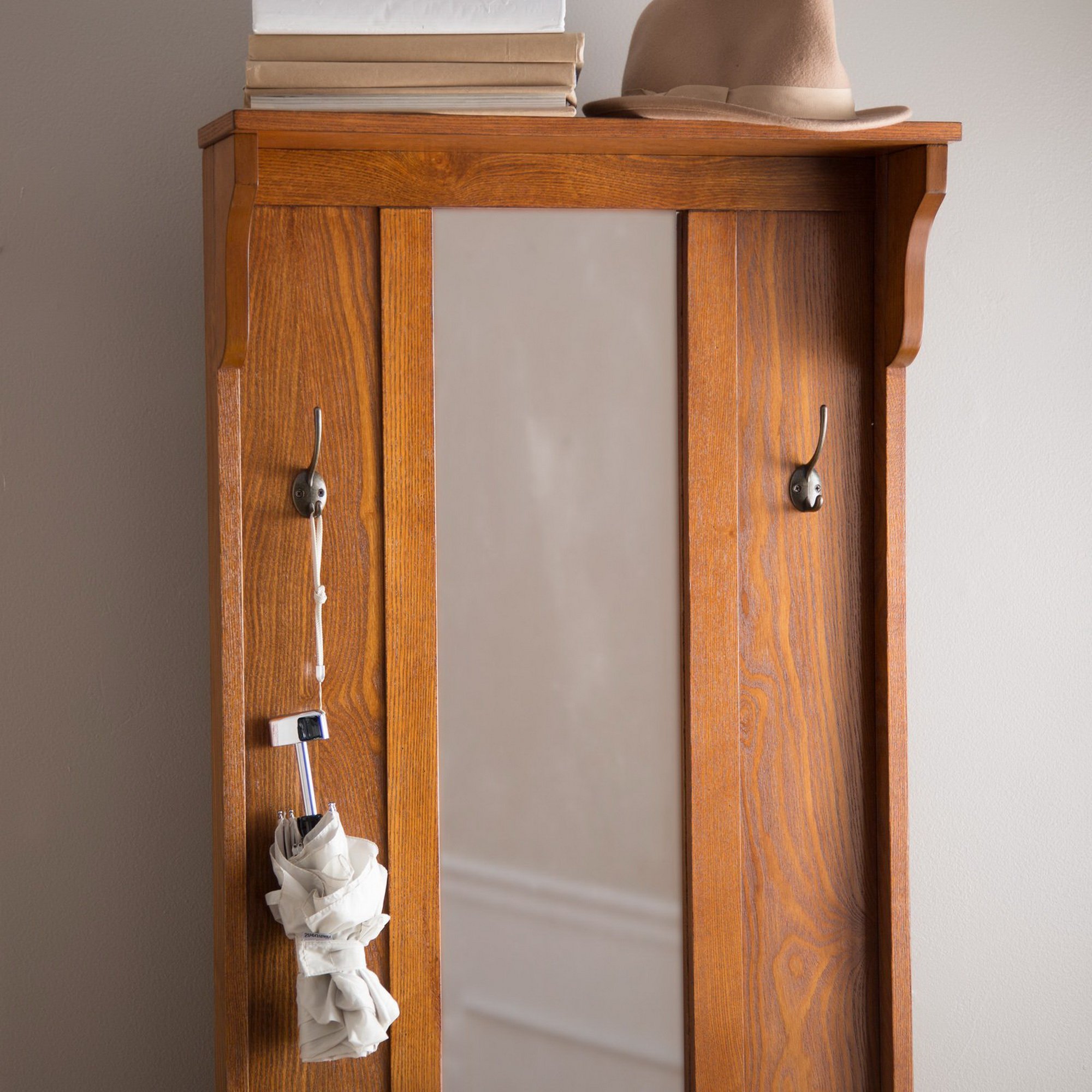 Wooden Entryway Tall Hall Tree Bench Coat and Hat Rack with Mirror in