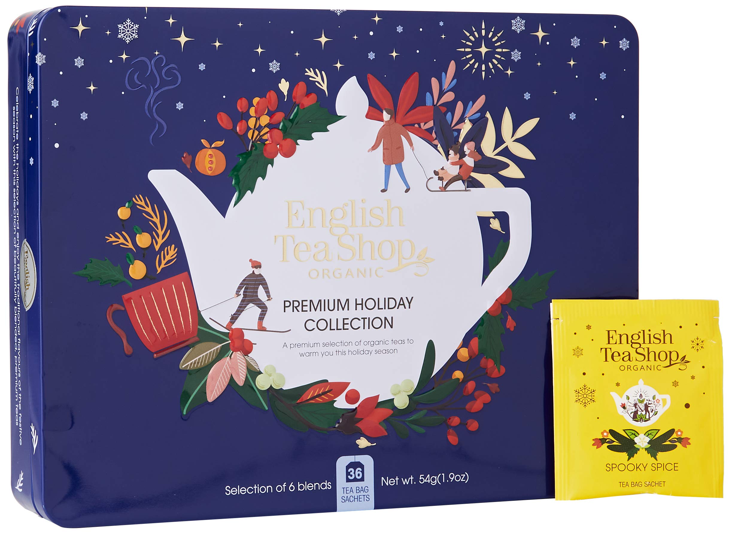 English Tea Shop - Premium Holiday Collection North Star- Blue Gift Tin - 36 Tea Bag Sachets, 54g