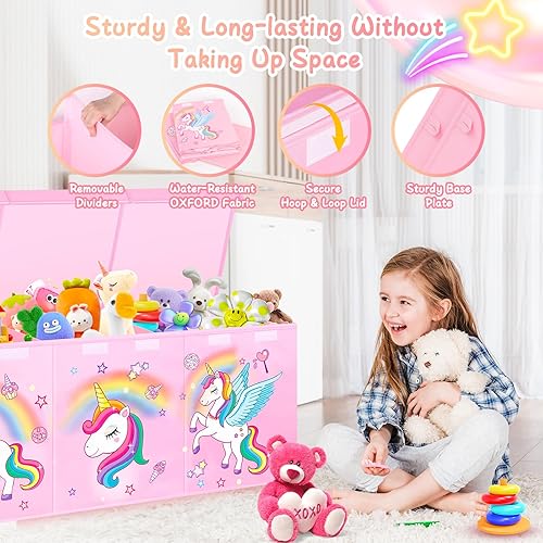 Miniatura 4 de Cofre de juguetes extragrande, organizador de almacenamiento de juguetes plegable y resistente con tapas, 40 x 14 x 16 pulgadas, cajas de juguetes