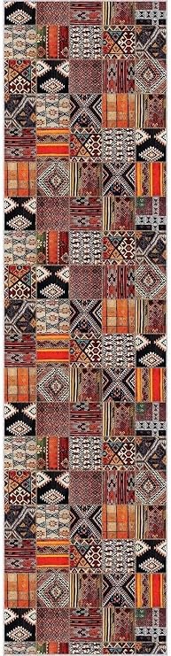 Viva Home Kaymaz Tabanlı Makinede Yıkanabilir Patchwork Rulo Yolluk Halı, Turuncu, 60 X 300