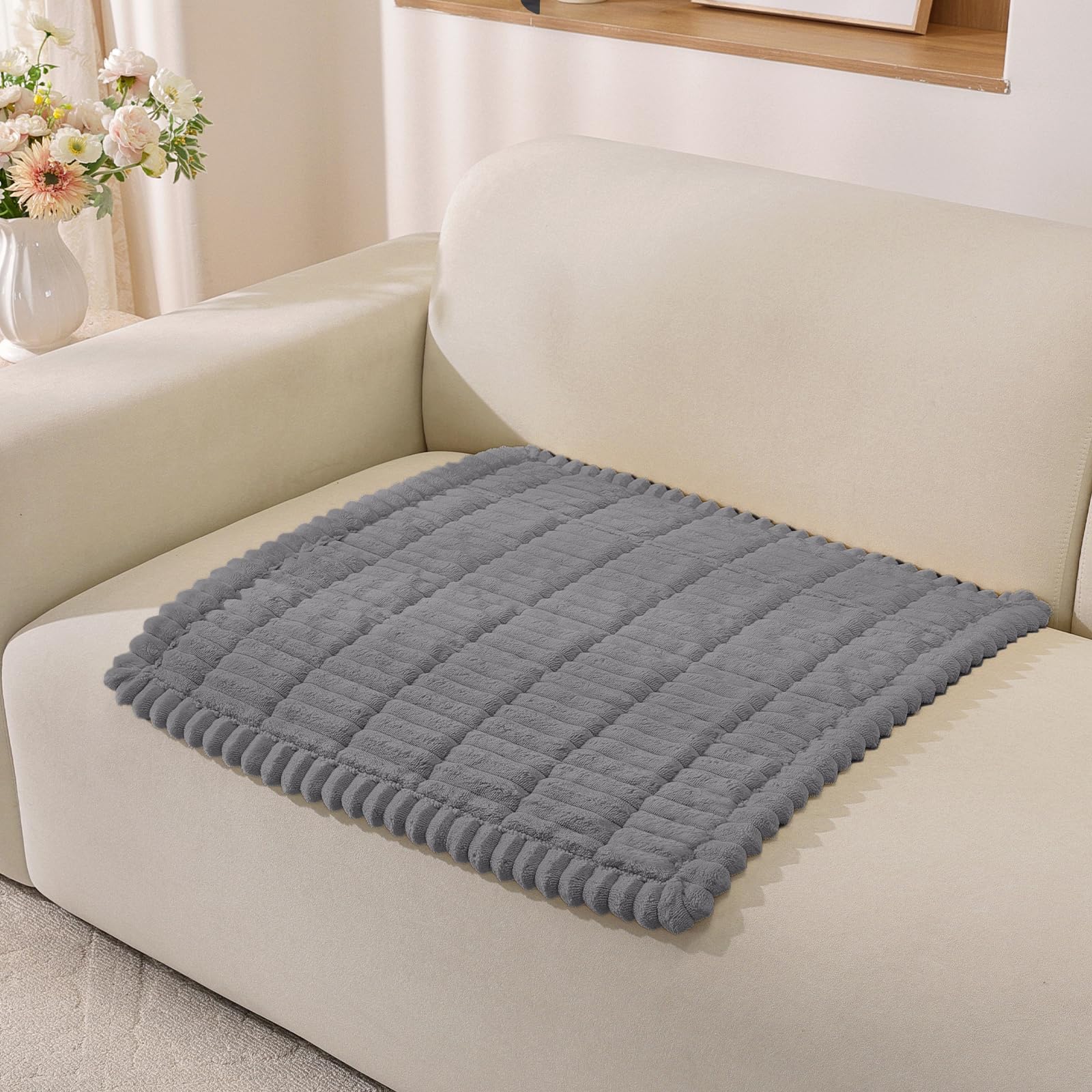 MAXIJIN Flannel Armrest Cover Washable, Soft Thick Sofa Cover 1 Seater, Armchair Covers for Dogs, Backrest Covers Furniture Slipcovers, Fuzzy Pads for Pets and Kids (Dark Grey, 90×90cm) — image 1