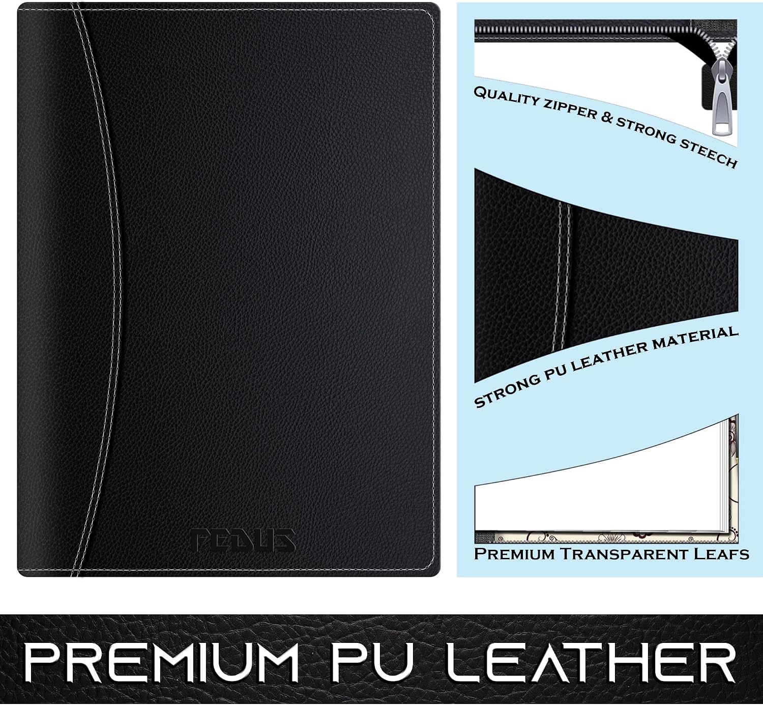 FEDUS Multipurpose Leatherette Professional File Folders for Certificates,Documents Holder,Document Bag, Portfolio, Executive File Legal Size Documents Holder with 20 Leafs for Men and Women, Black