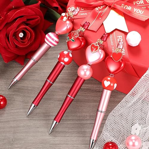 Miniatura 4 de Fulmoon 24 bolígrafos de cuentas para el día de San Valentín, bolígrafos de cuentas de plástico a granel con 102 cuentas surtidas, 24 dijes de tinta