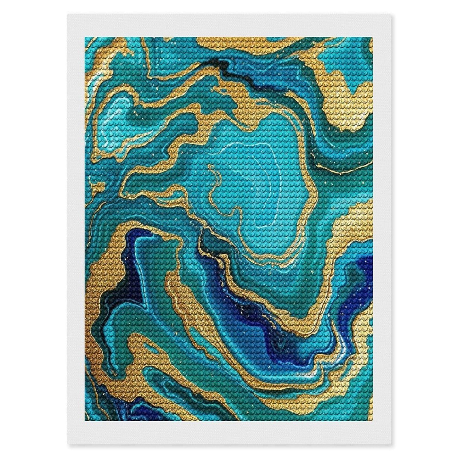 FekiLoot Turquoise Blue Gold Marble Diamond Painting Kits for Adults Full Round Drill Diamond Art Kits for Beginners 5D DIY Diamond Dots Paintings Diamonds Pictures Gem Art Home Wall Decor 12"x16"