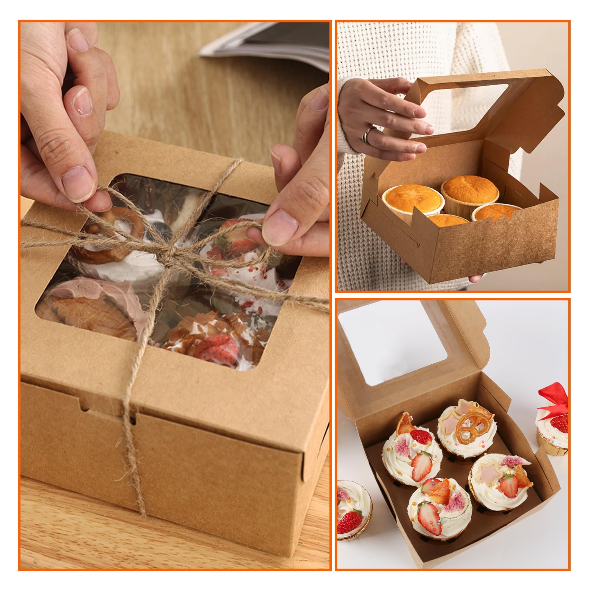 Brown Paper Cupcake Boxes - 8 Pack with Window -4 Brown Paper Cupcake Boxes - 8 Pack with Window -4