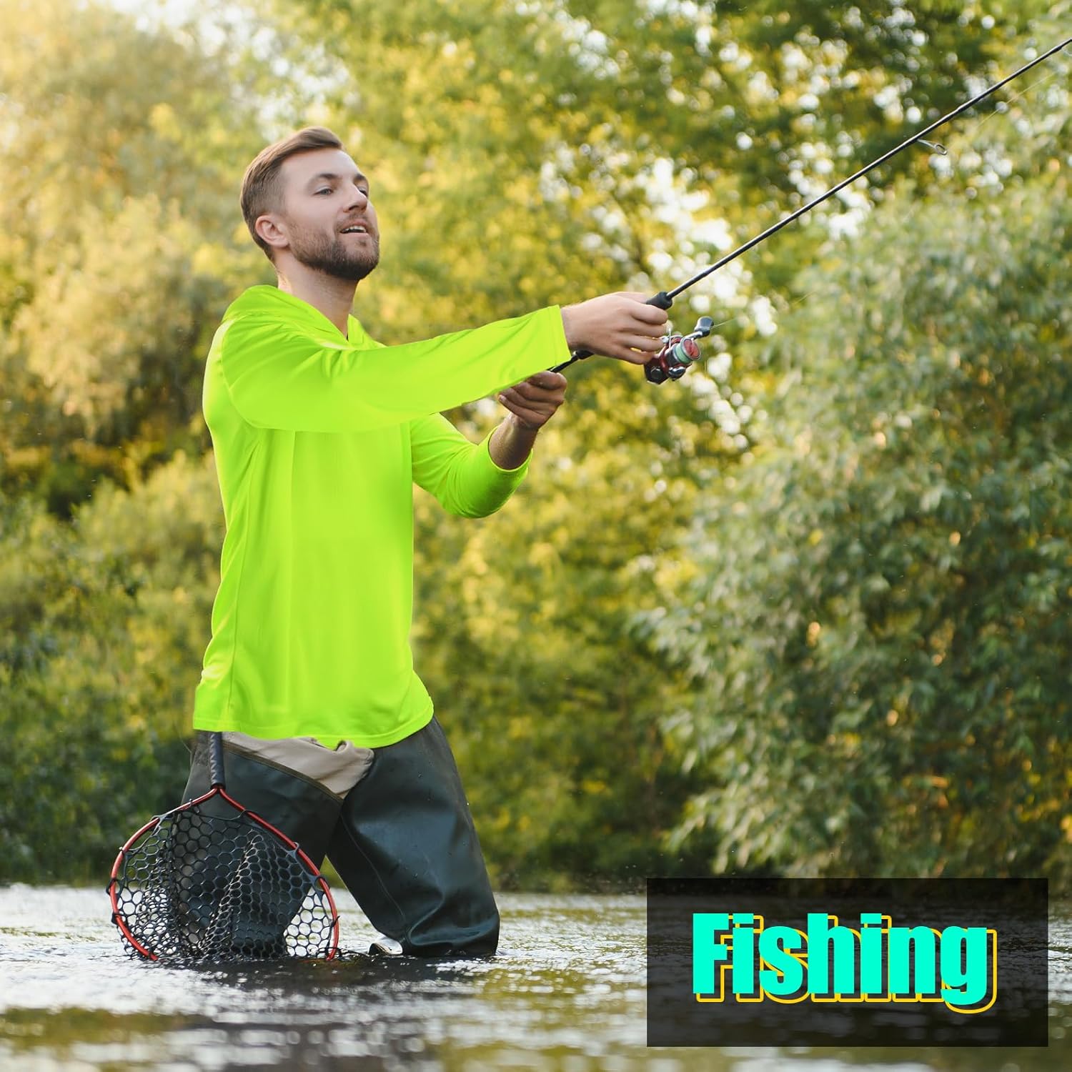 8 Packs Sun Protection Long Sleeve T-Shirts with Hood UPF 50+ Men's Hooded Quick Dry Breathable UV Athletic Shirts Rash Guards SPF UV for Hiking Fishing Swim Cycling Running(XL, Green) - Image 6