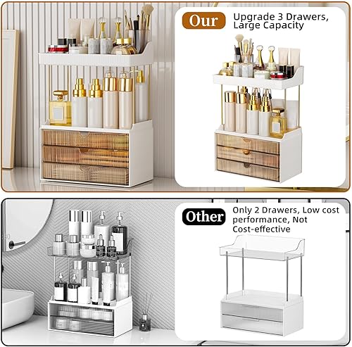 Miniatura 7 de StorBin Organizador de maquillaje de 3 cajones grandes, organizador de encimera de baño de 5 niveles y almacenamiento, organizador versátil de