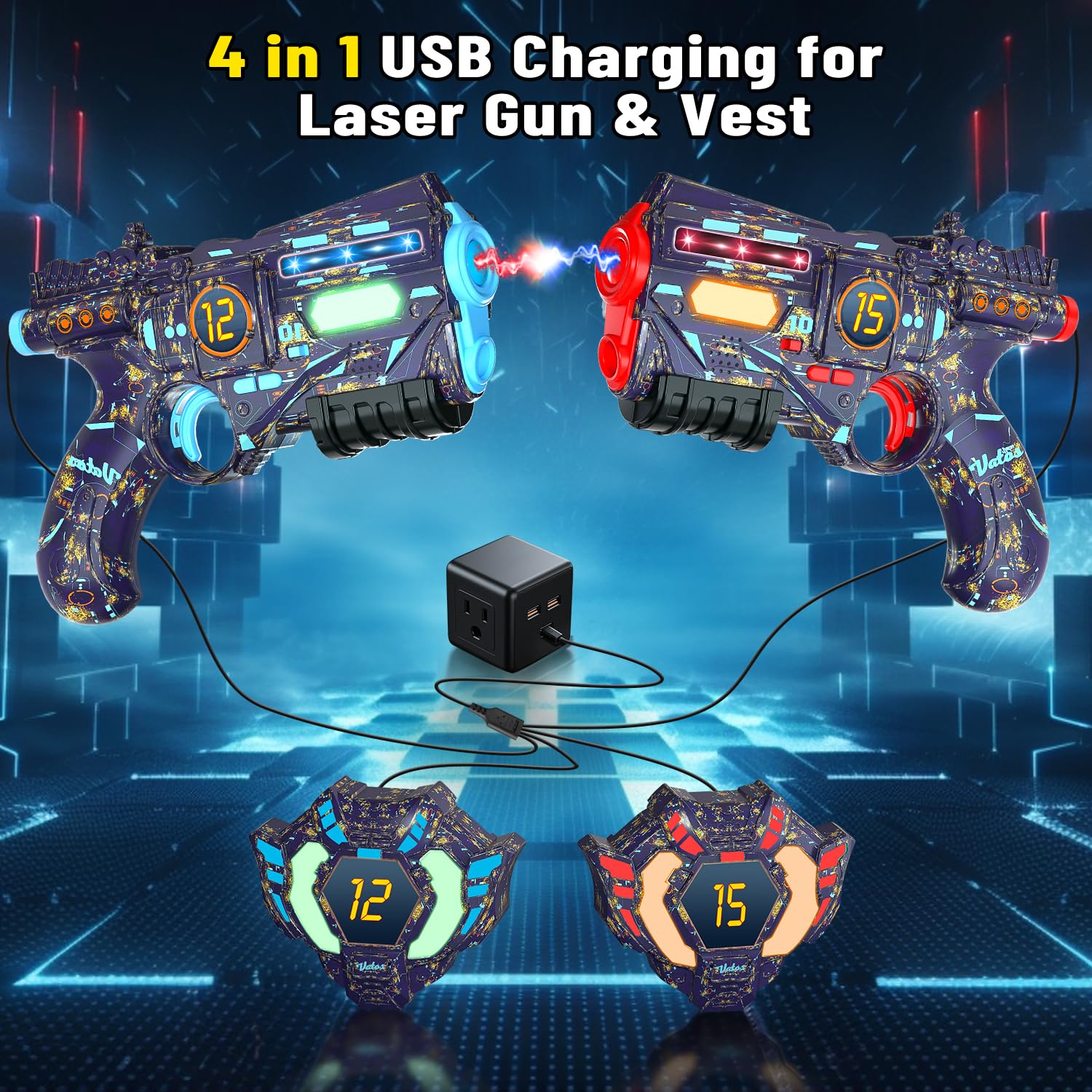 VATOS Rechargeable Laser Tag Set of 2 Guns 2 Vests, Infrared Real-time Data SYNC Laser Tag Gun with Glowing Light - Image 4