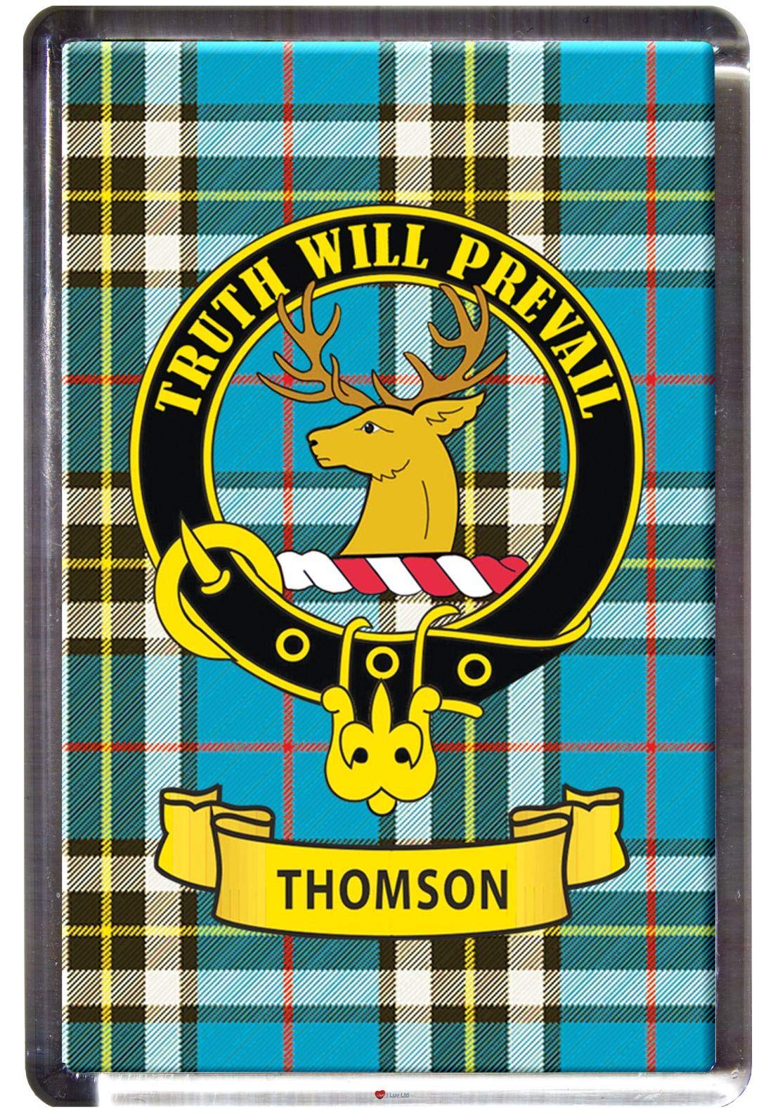I Luv Ltd Thomson Clan Tartan Fridge Magnet With Scottish Clan Crest On Clear Acrylic Base