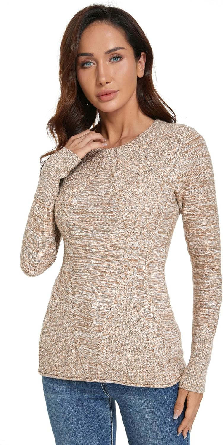 AmélieBoutik Women Cotton Blend Crewneck Long Sleeve Cable Knit Pullover Sweater - Image 4