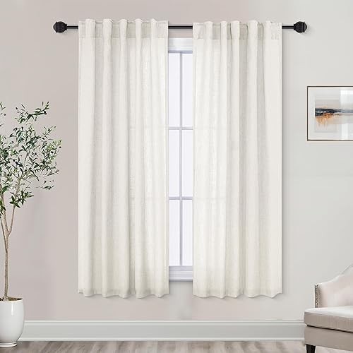 Miniatura 57 de Mrs.Naturall Cortinas transparentes verde esmeralda oscuro, cortinas de lino verde bosque para sala de estar, 63 pulgadas de largo, cortinas verdes