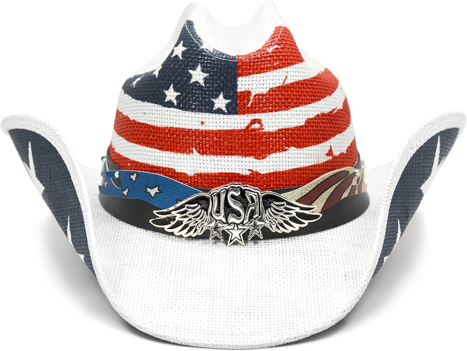Keilin Straw Cowboy Hat for Women and Men - American Flag Patriotic USA Western Hat 4th July Cowgirl Country Rodeo