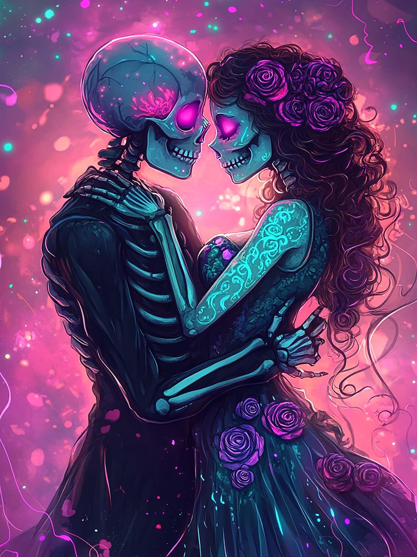 Peinture Diamant Crâne Couple Et Moto,Diamond Painting Kit Complet Broderie Diamant,Diamant