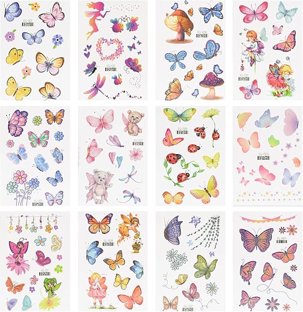130pcs Glitter Butterfly tattoos for Kids, Glitter Tattoos Butterfly Stickers Butterfly Temporary Tattoos Fairy Tattoos Butterfly Tattoo Stickers for Kids Girls Children Birthday Party Bag Fillers