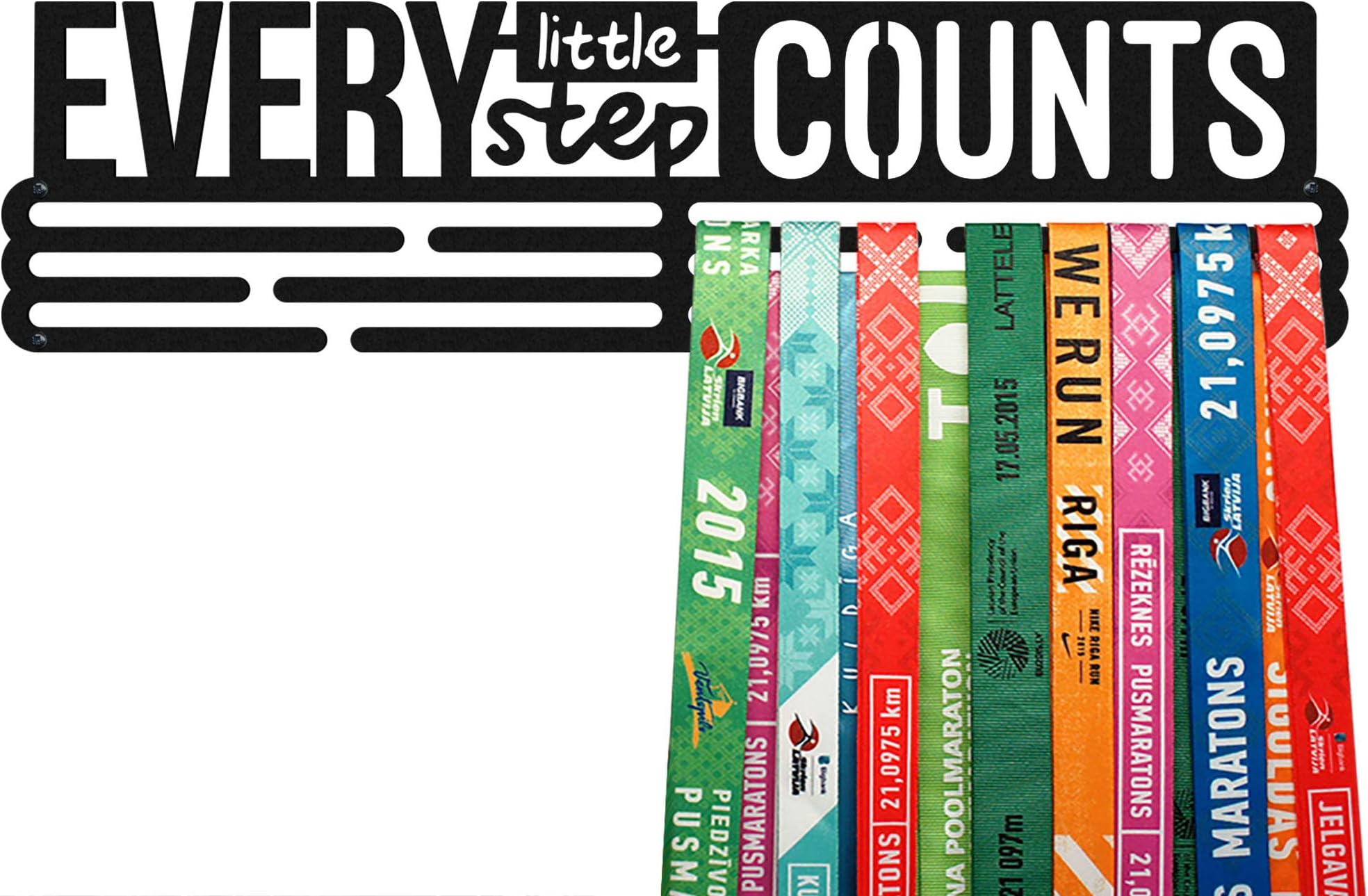Every Little Step Counts Sports Medal Hanger Display | Steel Holder Rack (3 Hang Bars up to 48 Medals) | Wall Mount Frame