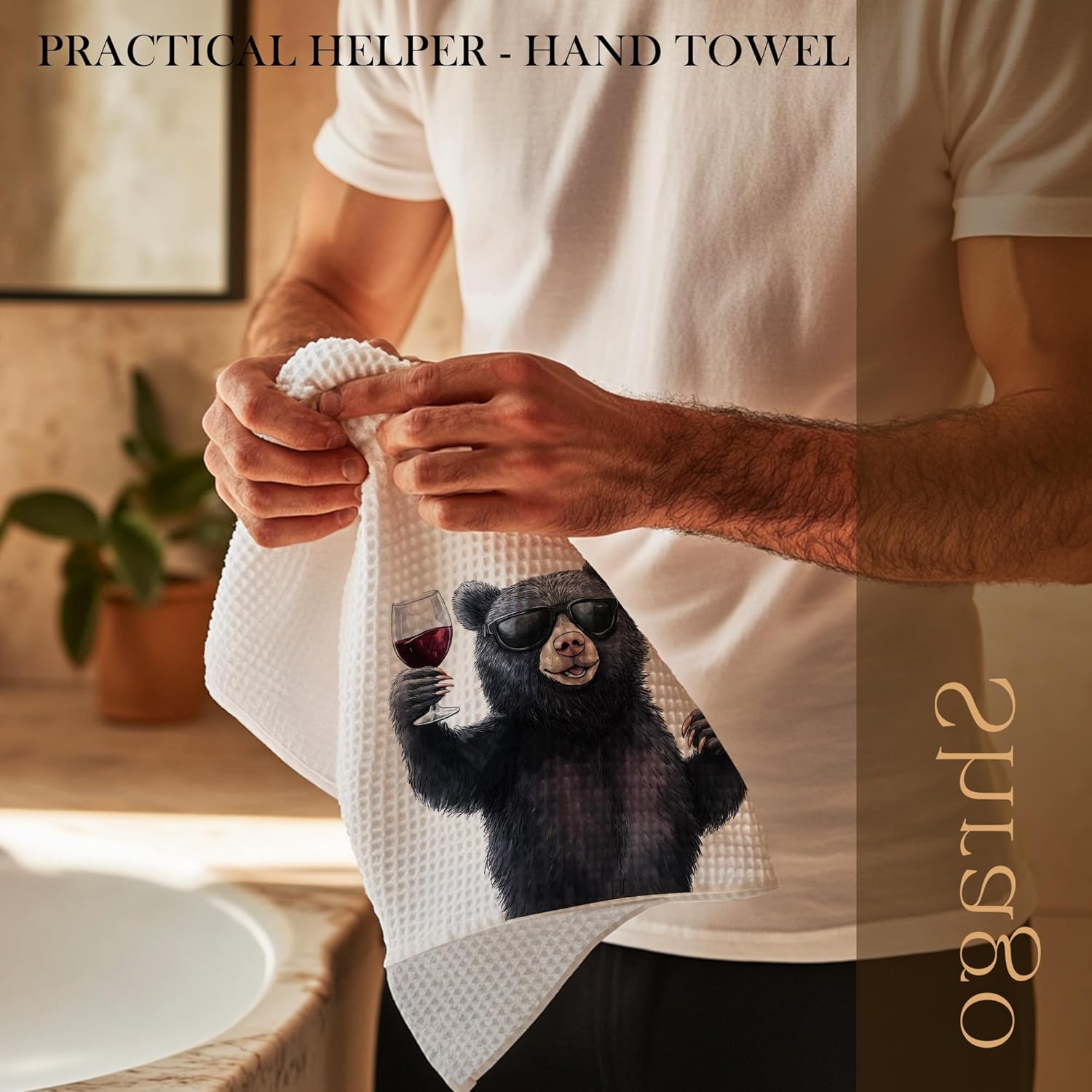 Funny Black Bear Wine Kitchen Towels, Bear Gifts for Women Men Dish Tea Towels for Kitchen Bar Cart, Gifts for Wine Lovers Decorative Hand Towel, 16x24 Inch - Image 3