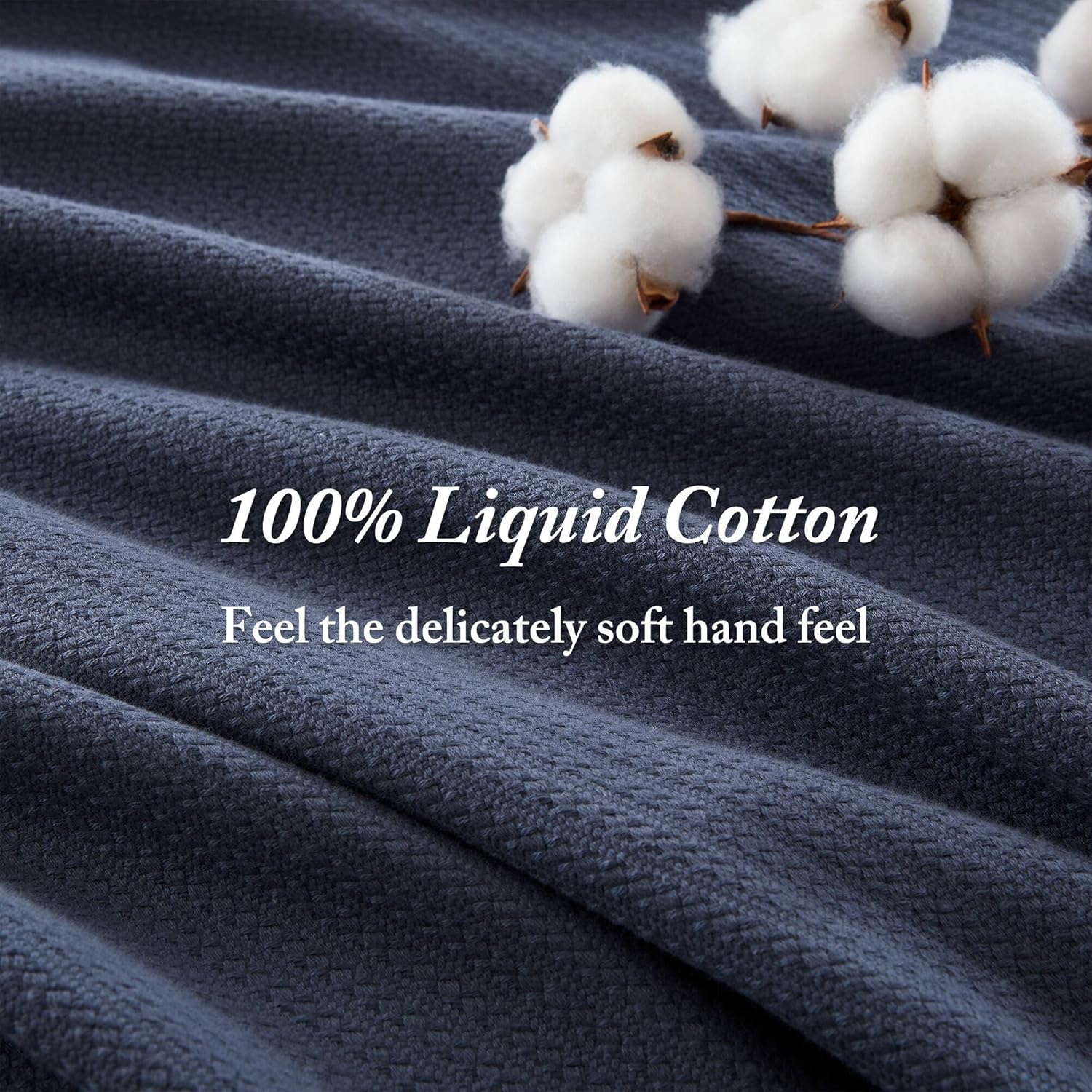 Madison Park Liquid Cotton Blanket Breathable, Softer Ring Spun Weave, Diamond Motif, Luxurious 100% Cotton All Seasons Lightweight Summer Blanket for Bed, Couch, Office, Navy, Full/Queen - Image 2