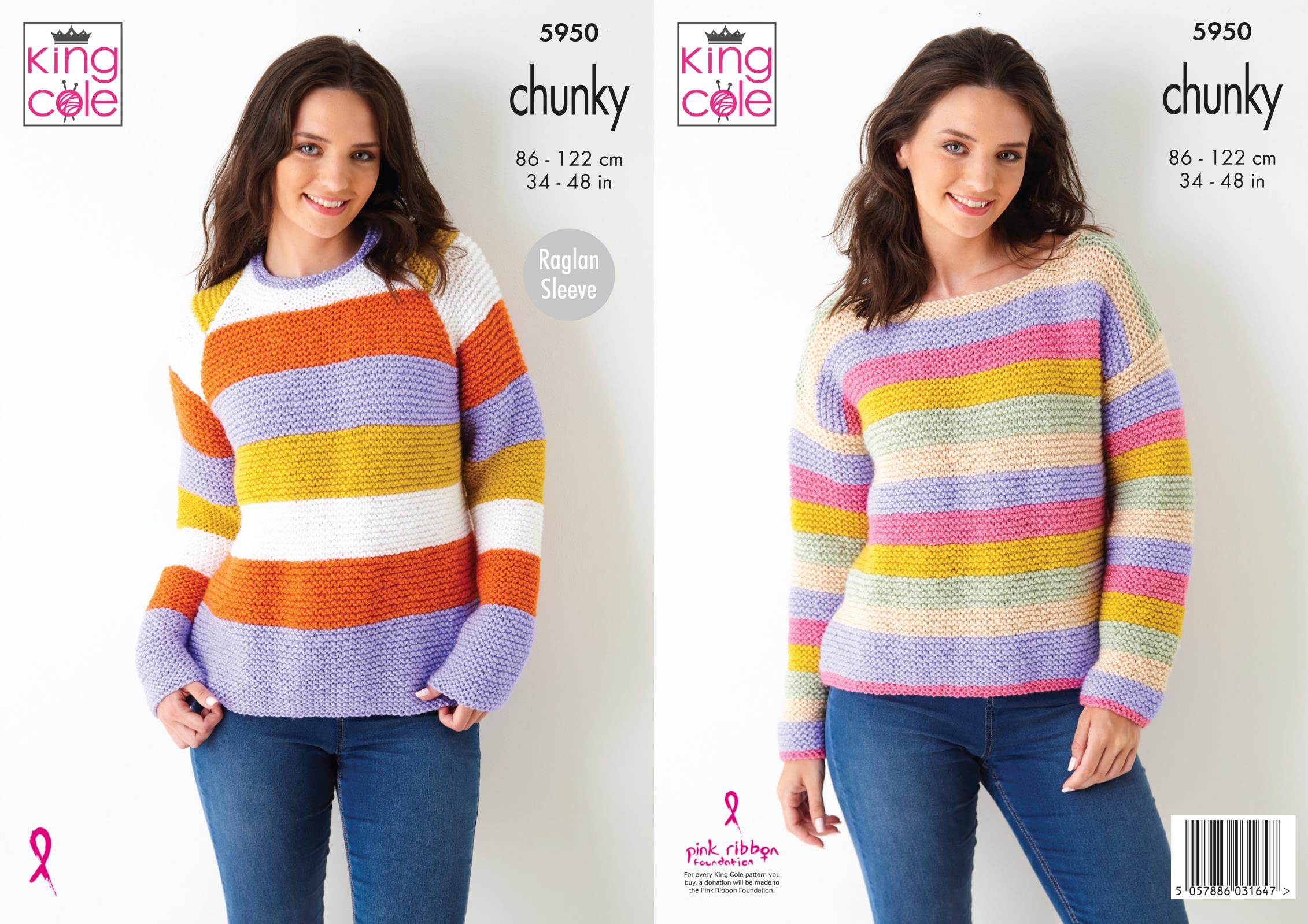 King Cole Ladies Chunky Knitting Pattern Raglan or Drop Sleeve Sweater 5950