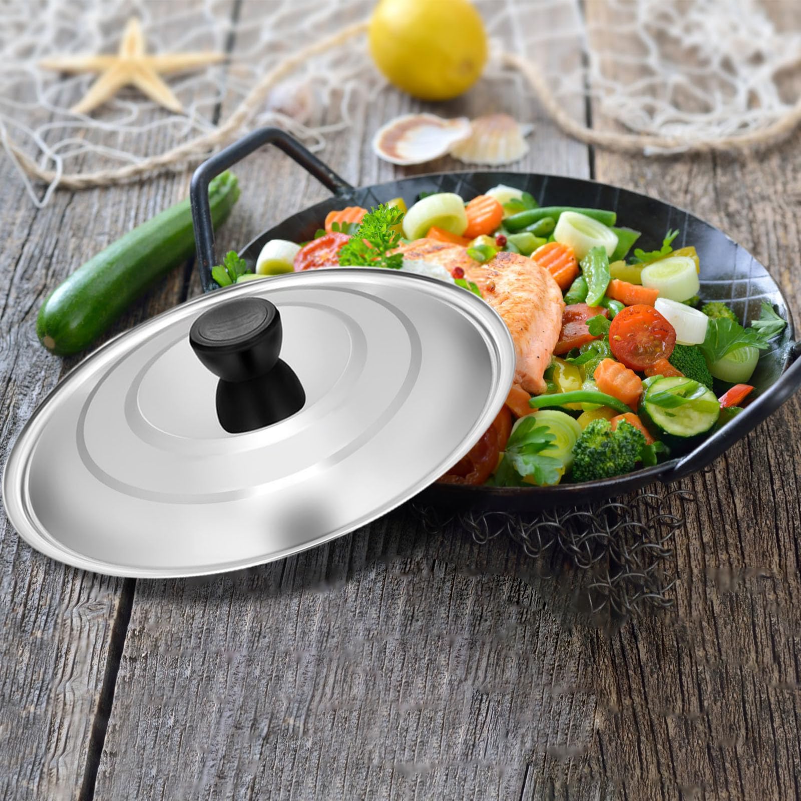 Couvercle En Acier Inoxydable Pour Poêles Et Casseroles - Diamètre 34 Cm - Poignée Ergonomique - Facile à Nettoyer