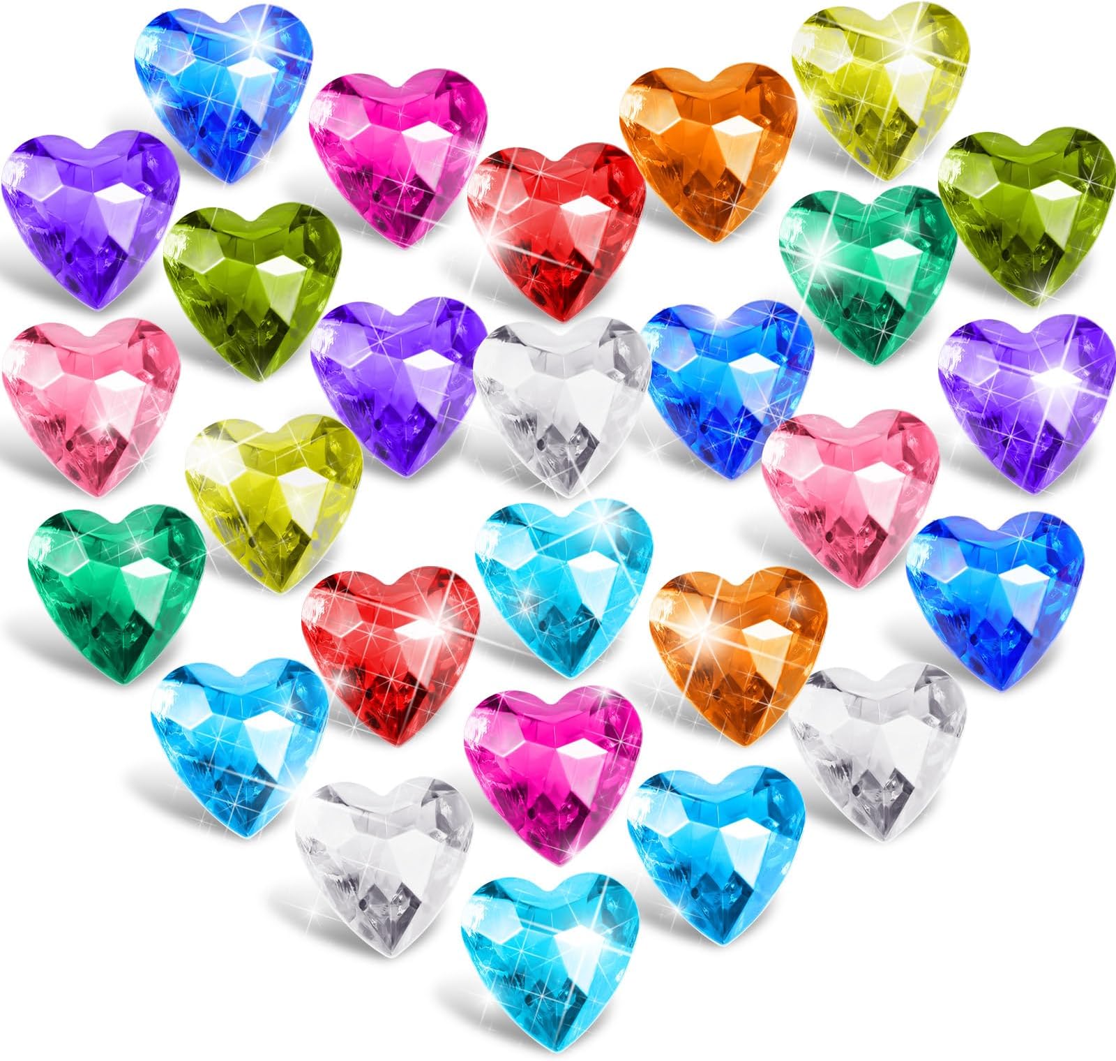 Hicarer 40 Pieces Diving Gem Pool Toys Colorful Diamond Crystal Acrylic Heart Shape Gems Summer Underwater Beach Games Swimming Pool Toys Training Gift Prize