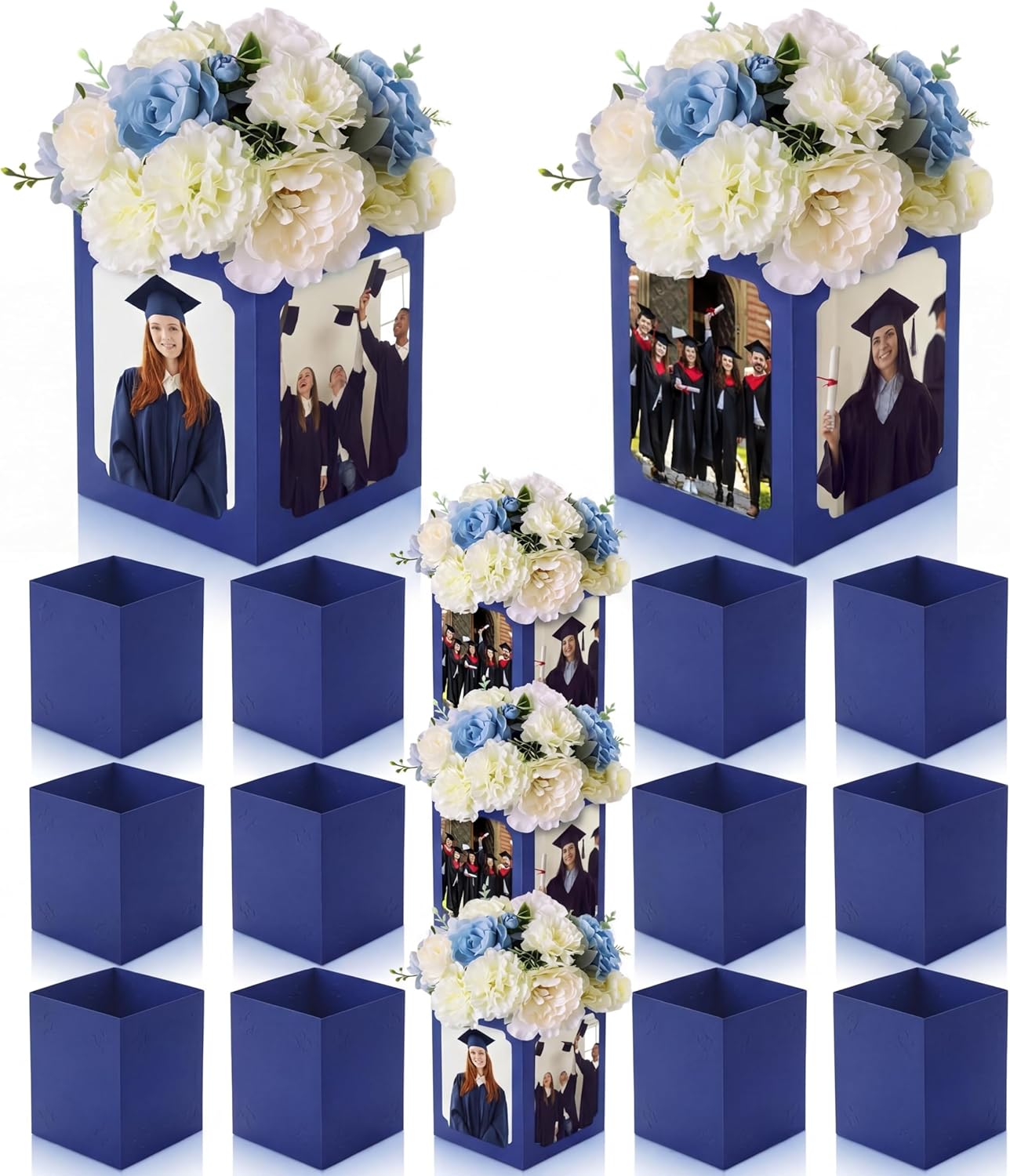 Spiareal 12 Pcs Graduation Box Centerpieces for Table 6/7 Inch Photo Display Congrats Grad Party Favor Gift College Picture Box Photo Props Frame for Graduation Table Decoration(Blue)
