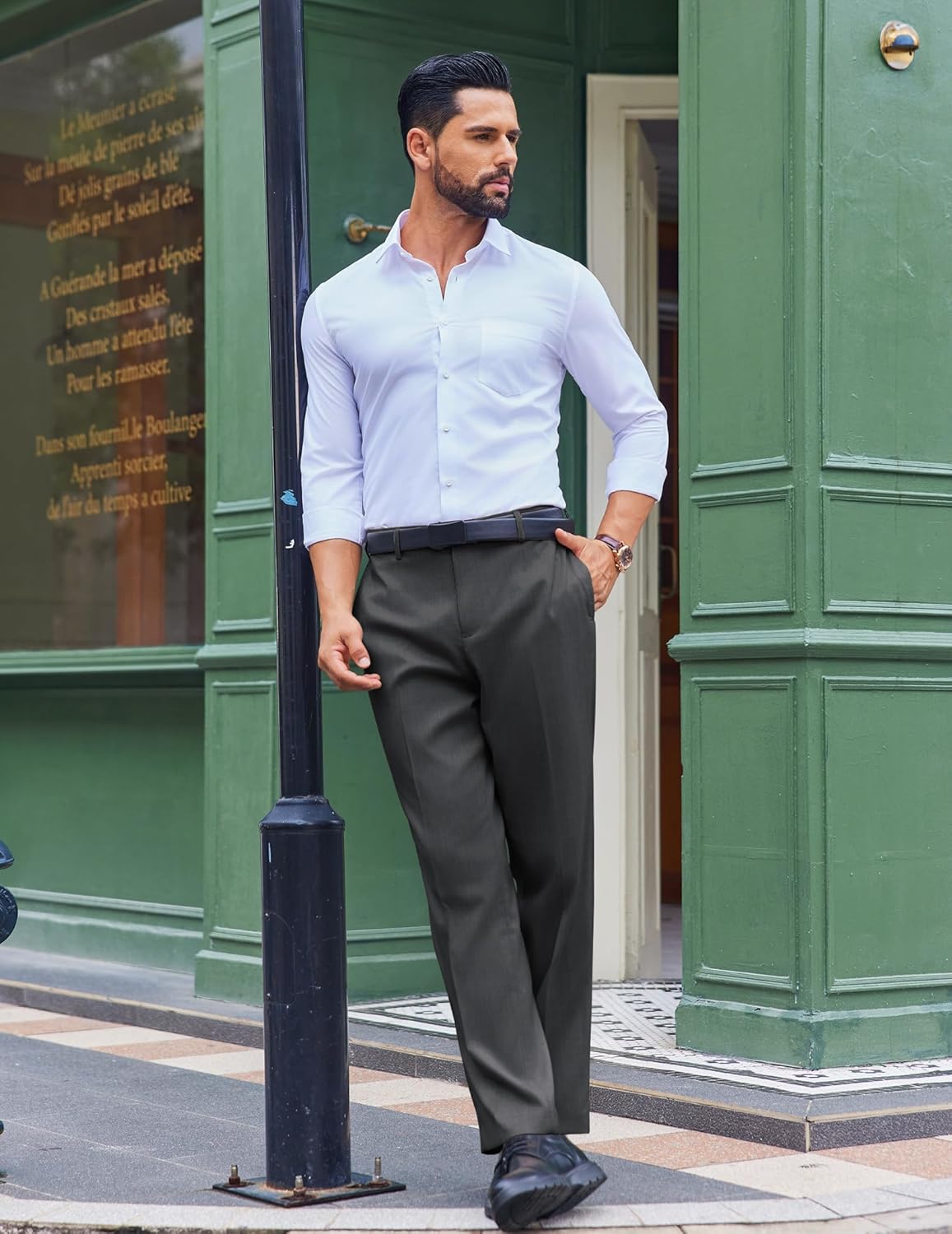 COOFANDY Calça social masculina com ajuste clássico, frente lisa, casual, cintura expansível, calça social em promoção! Veja a oferta e mais achadinhos de Calças 6 Hoje é o melhor dia para comprar COOFANDY Calça social masculina com ajuste clássico, frente lisa, casual, cintura expansível, calça social com aquele preço maroto! Promoção! Aproveite a oferta! 6