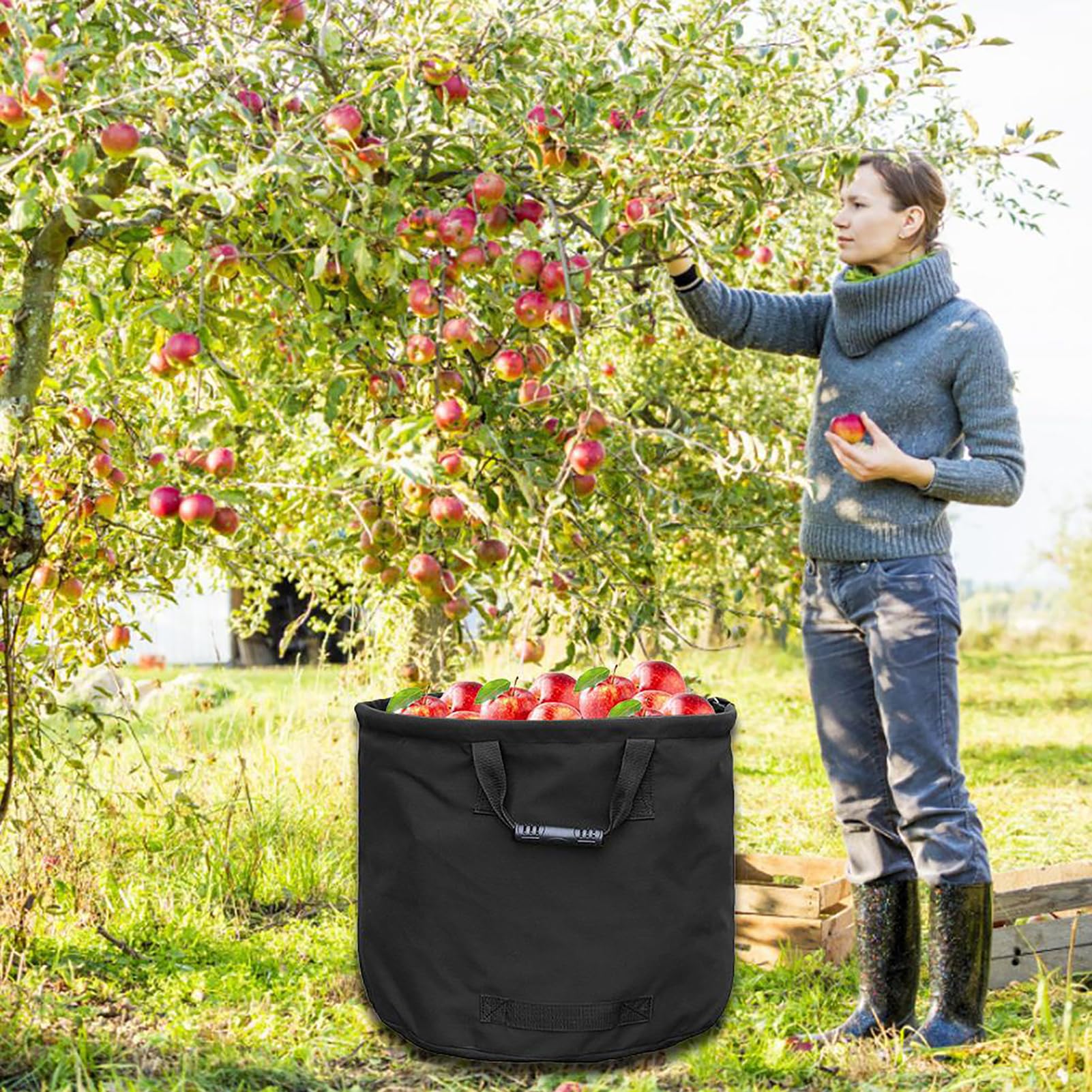 Sac à déchets de jardin 125 L en toile robuste robuste – Sac de jardin pliable polyvalent – Sac de jardin pliable et polyvalent en couleur noire