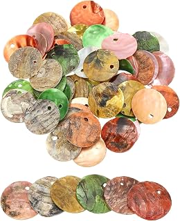 uxcell 60Pcs Capiz Shells 1.5cm/0.6" Round Natural Shells with 2 Holes for Seashell Wind Chimes Curtain Shell Garland DIY Craft Wedding Home Decoration, Forest Color