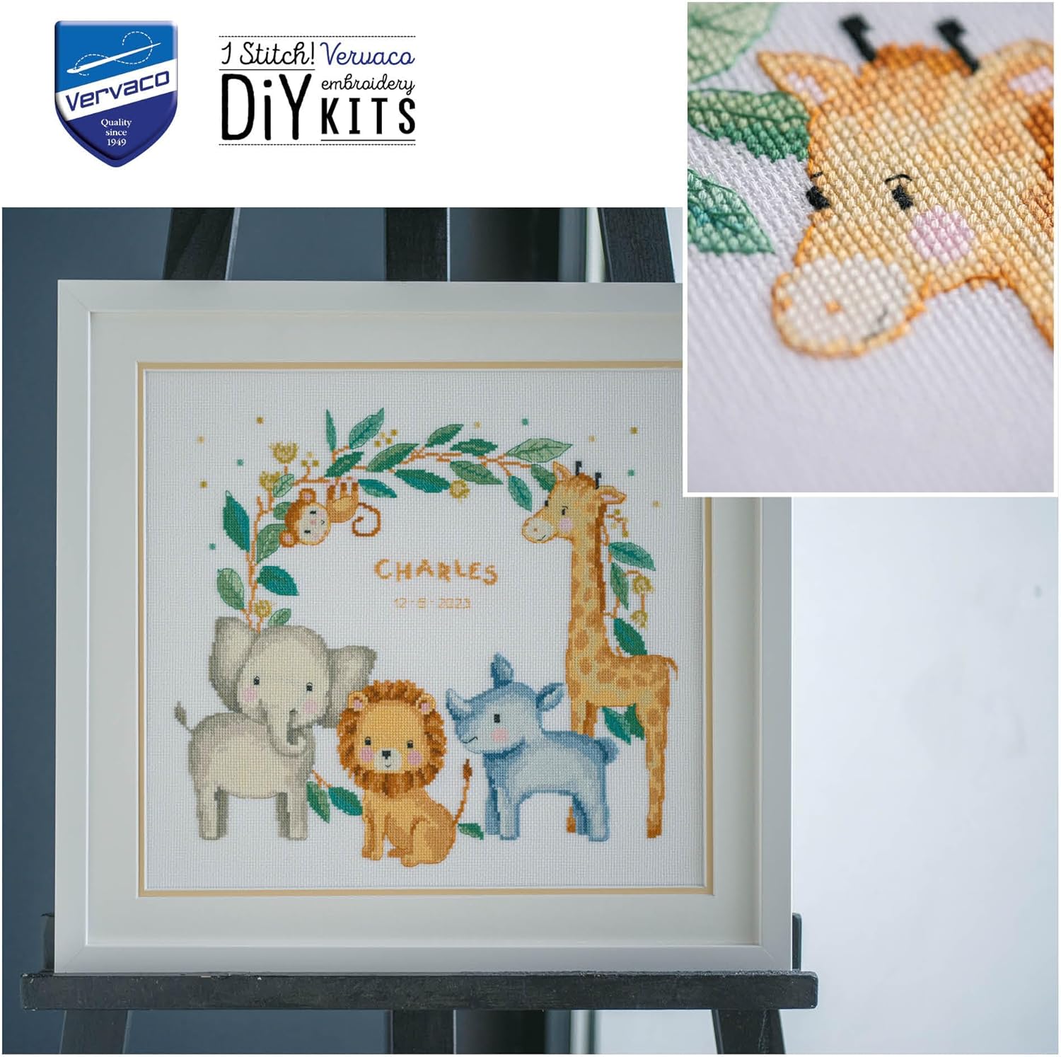 Vervaco Jungle Animals Counted Point Kit, White, Approx. 36 x 33 cm