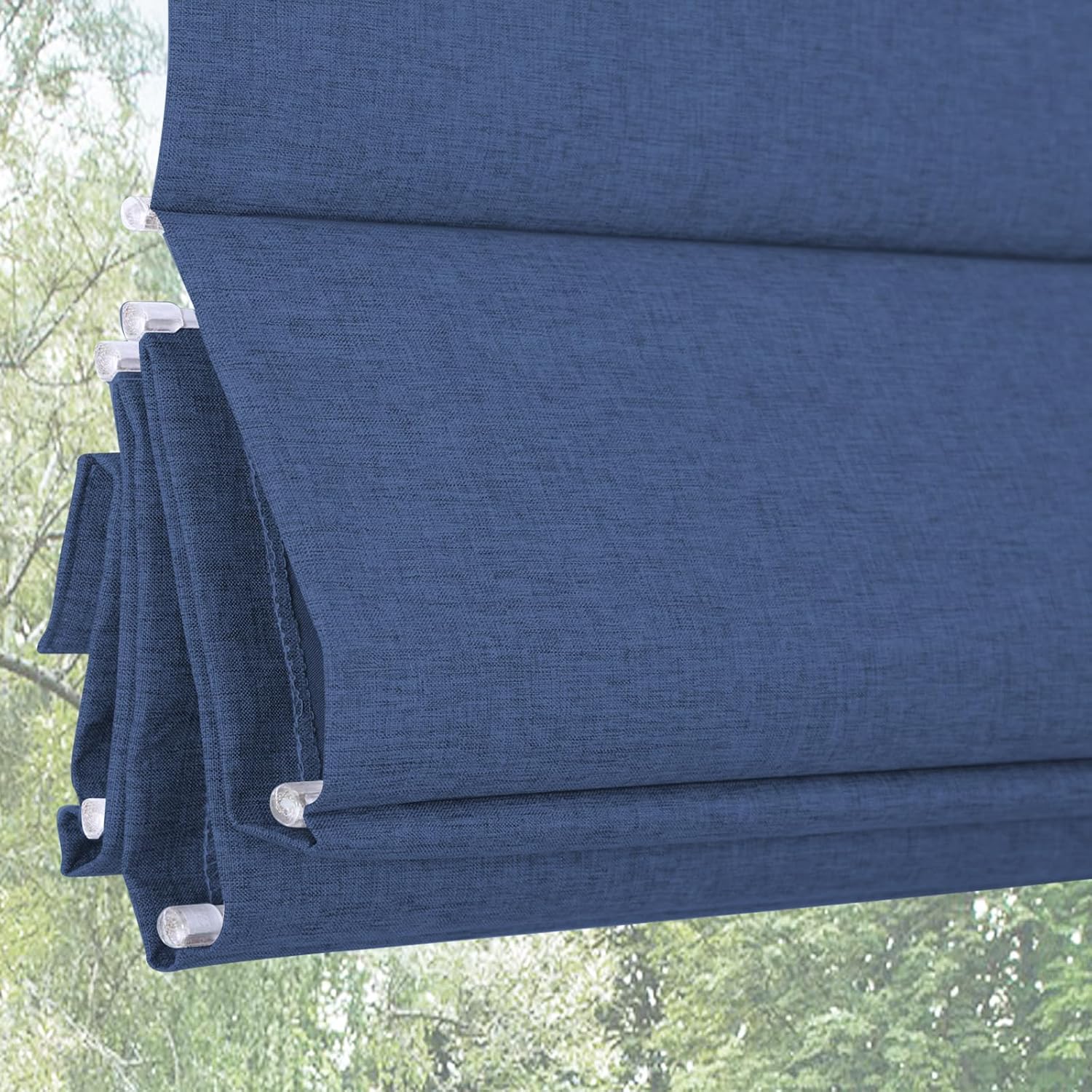 Aimnid Blackout Roman Shades for Windows, Cordless Linen Fabric Roman Window Shades, Custom Thermal Insulated Room Darkening Window Blind for Bedroom, Living Room, Navy Blue