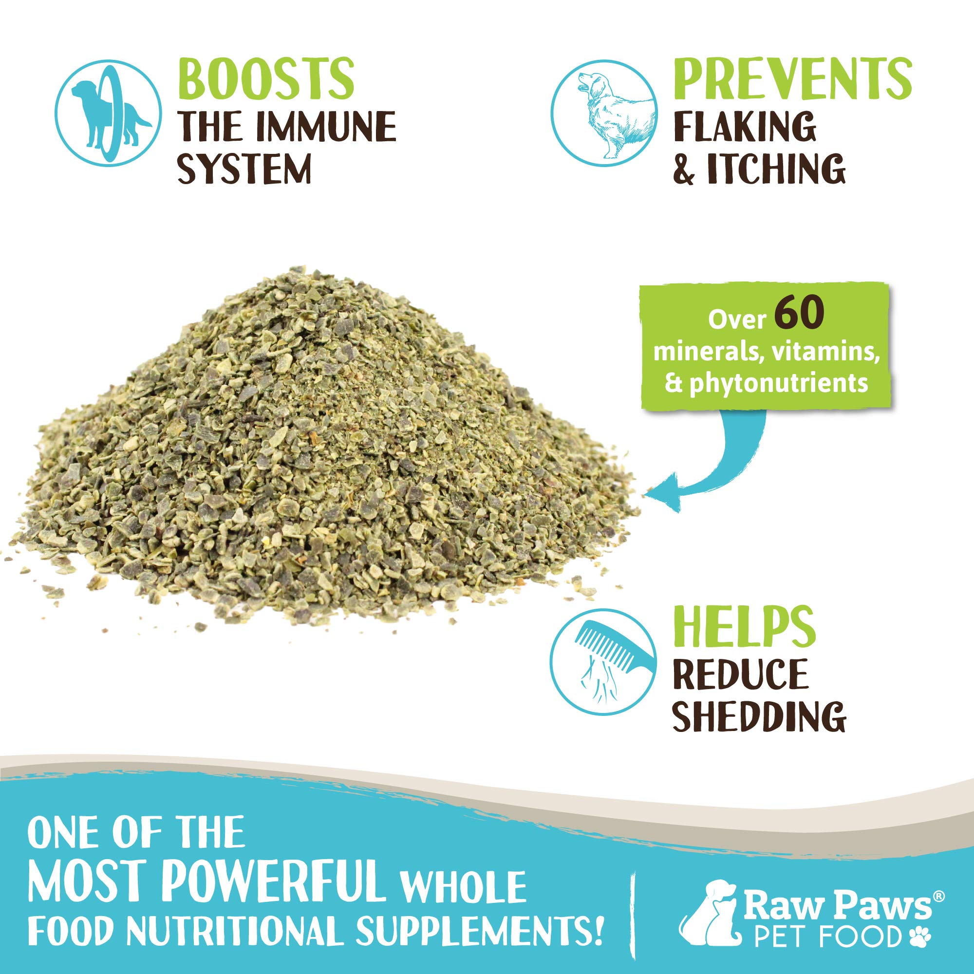 Raw Paws Organic Sea Kelp for Dogs & Cats, 4-oz - Iodine Rich for Thyroid, Digestive & Immune Health - Seaweed Powder for Dogs, Sea Kelp for Cats, Kelp Supplement for Dogs, Dried Kelp Powder for Dogs