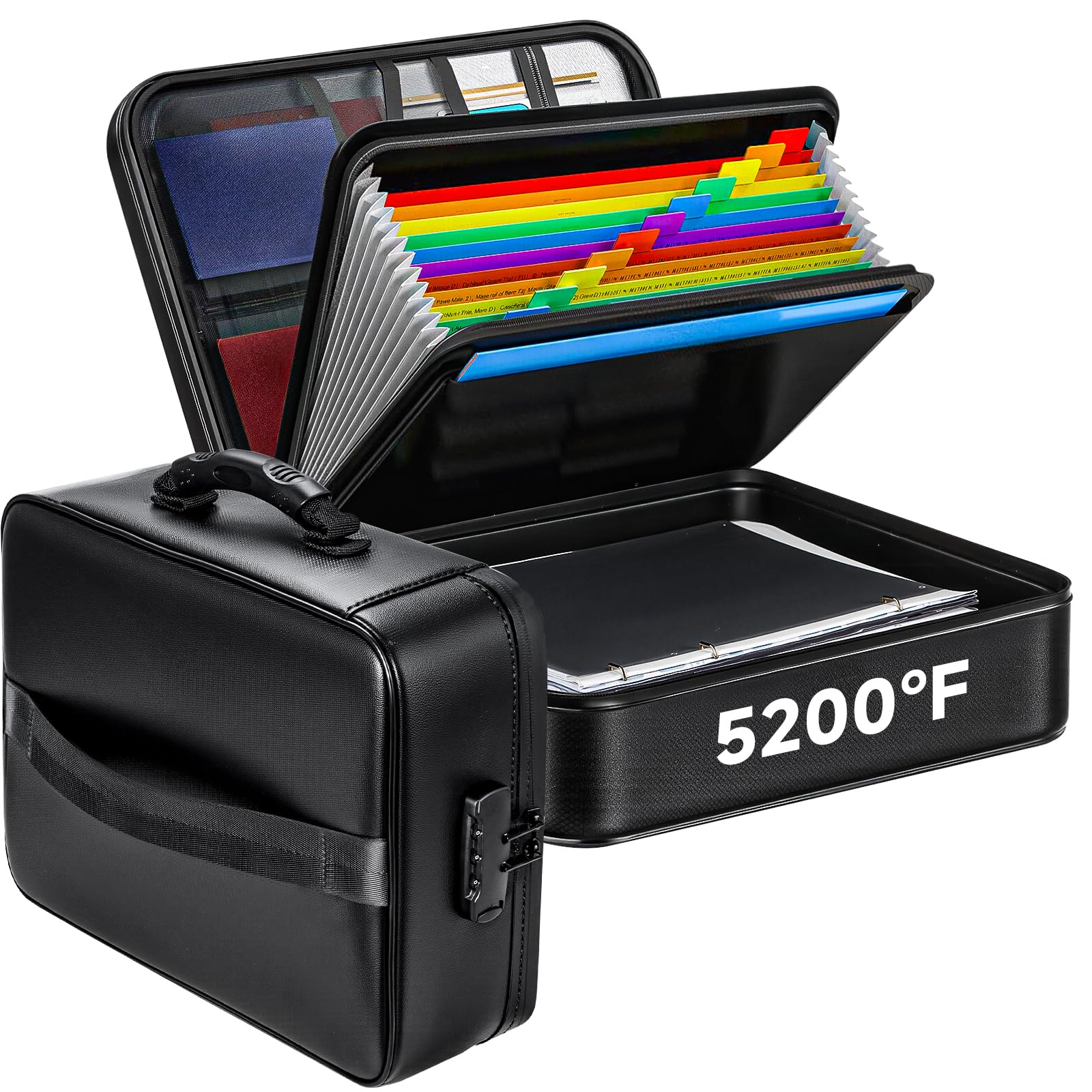 Fireproof Document File Organizer Bag, 5200°F Portable File Organizer with Lock, 16 Layer File Box Waterproof and Heat Insulated Safe Storage for Important Documents, Laptop, and Files and More