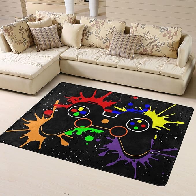 Gaming Area Rug Game Controller Gamepad Large Carpet Modern