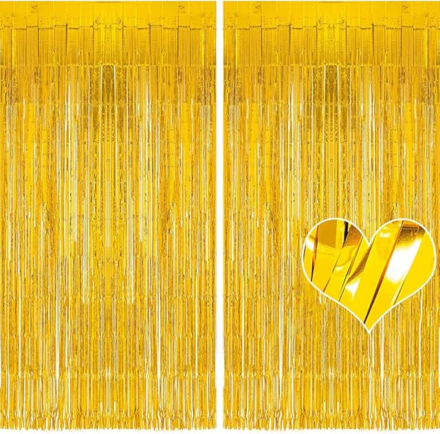 2 Pack Foil Fringe Curtain 3ft x 6.5ft,Foil Fringe Curtain for Decoration Metallic Tinsel Curtain Backdrop Streamers for Party Birthday Wedding Graduation Decorations (yellow)